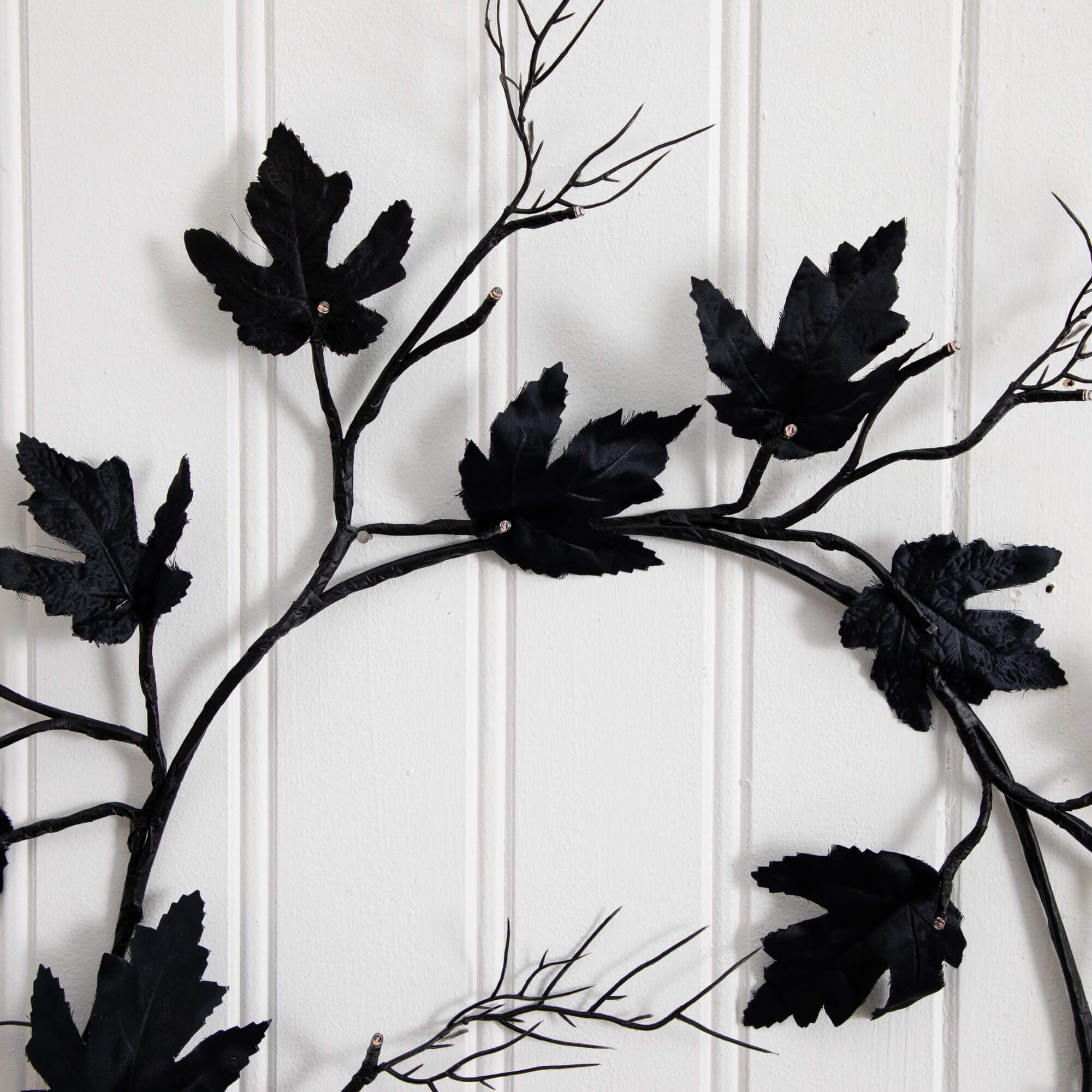 Nearly Natural 6.5ft. Pre-Lit Artificial Halloween Black Maple Garland with 48 Orange & Purple LED Lights