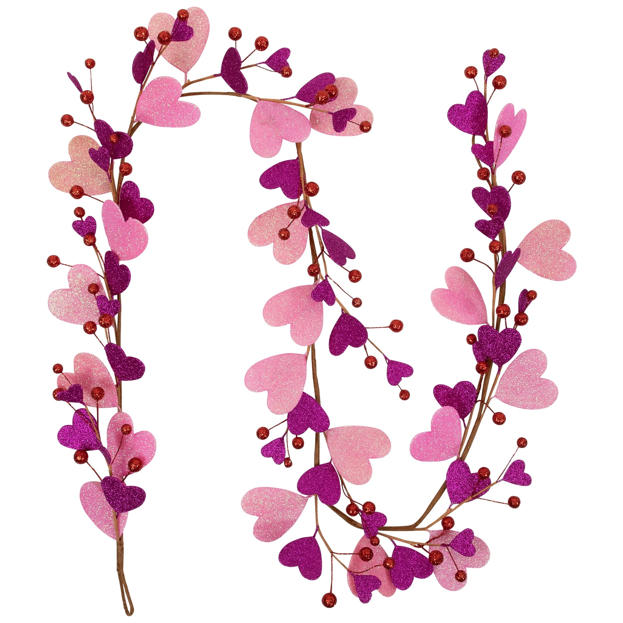 6' Glittered Hearts and Berries Garland