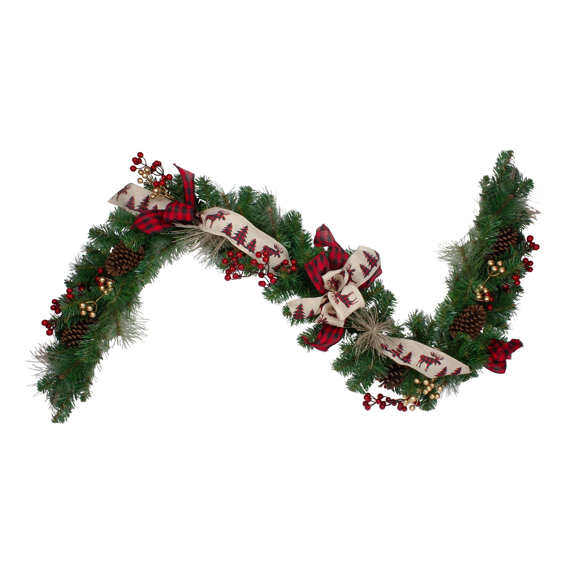Northlight 6' x 12" Plaid Bows Pinecones and Berries Artificial Christmas Garland - Unlit
