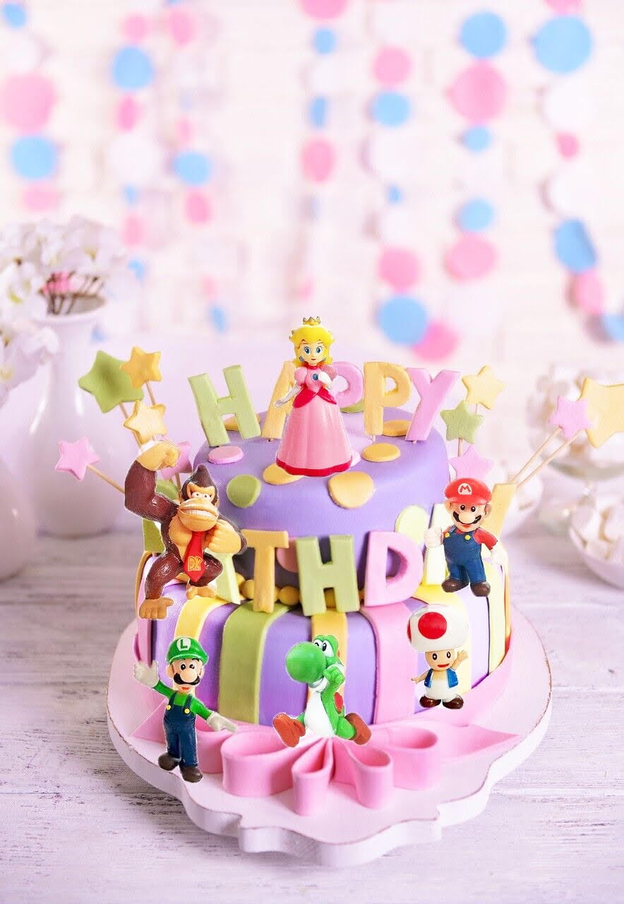 Super Mario Luigi, Princess Peach, Toad, Yoshi and Donkey Kong Cake Topper, by Altay Toys 6 Count