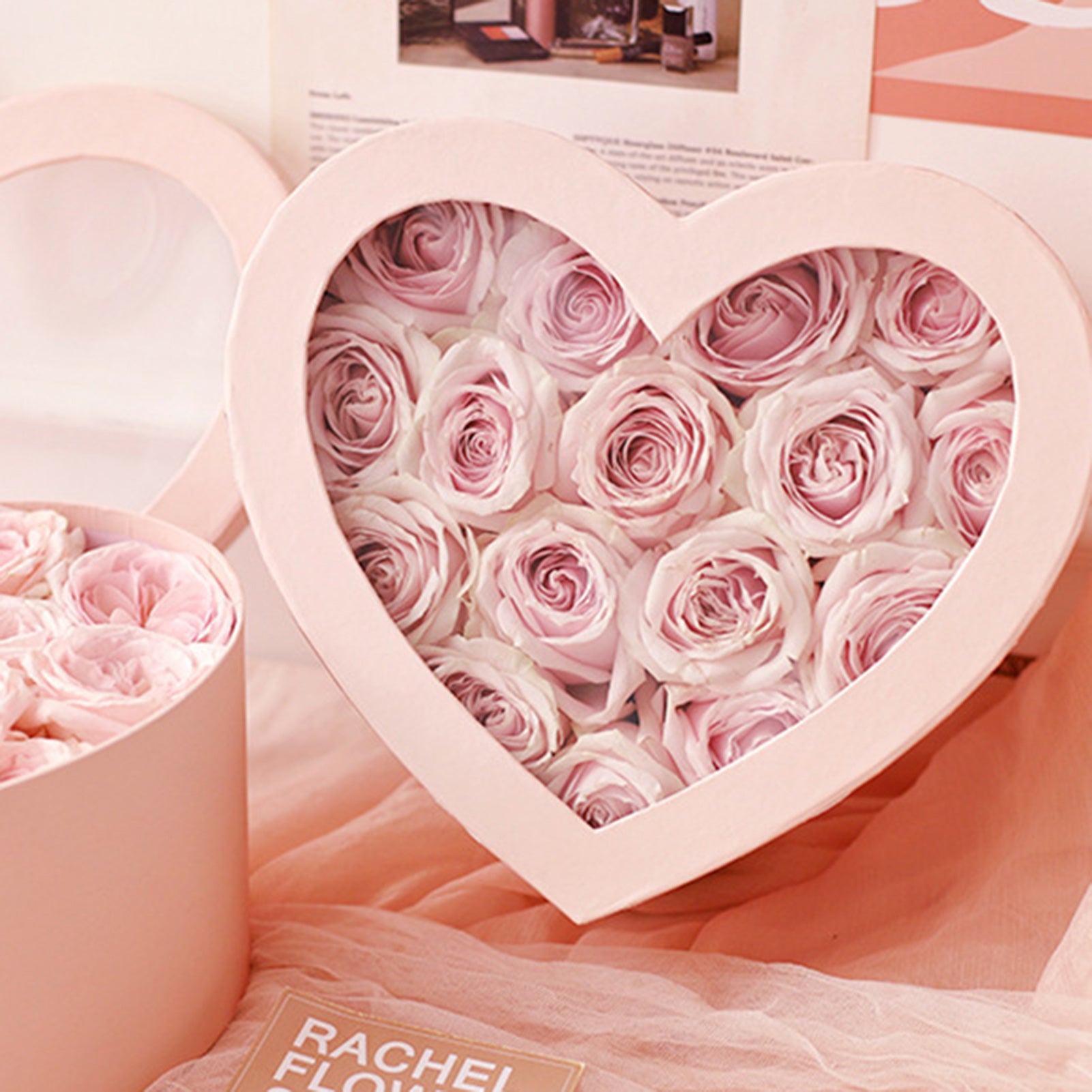 Farfi 2Pcs/Set Flower Box Heart Shaped Hot Stamping Paper Florist Packaging Rose Gift Case for Party (Black)