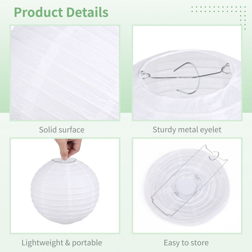 30PCS White Paper Lanterns, 4" 6" 8" 10" 12" Assorted Sizes, Indoor Outdoor Hanging Round Lanterns, Compressible Lanterns for Birthday Wedding Festival Christmas Party Decoration