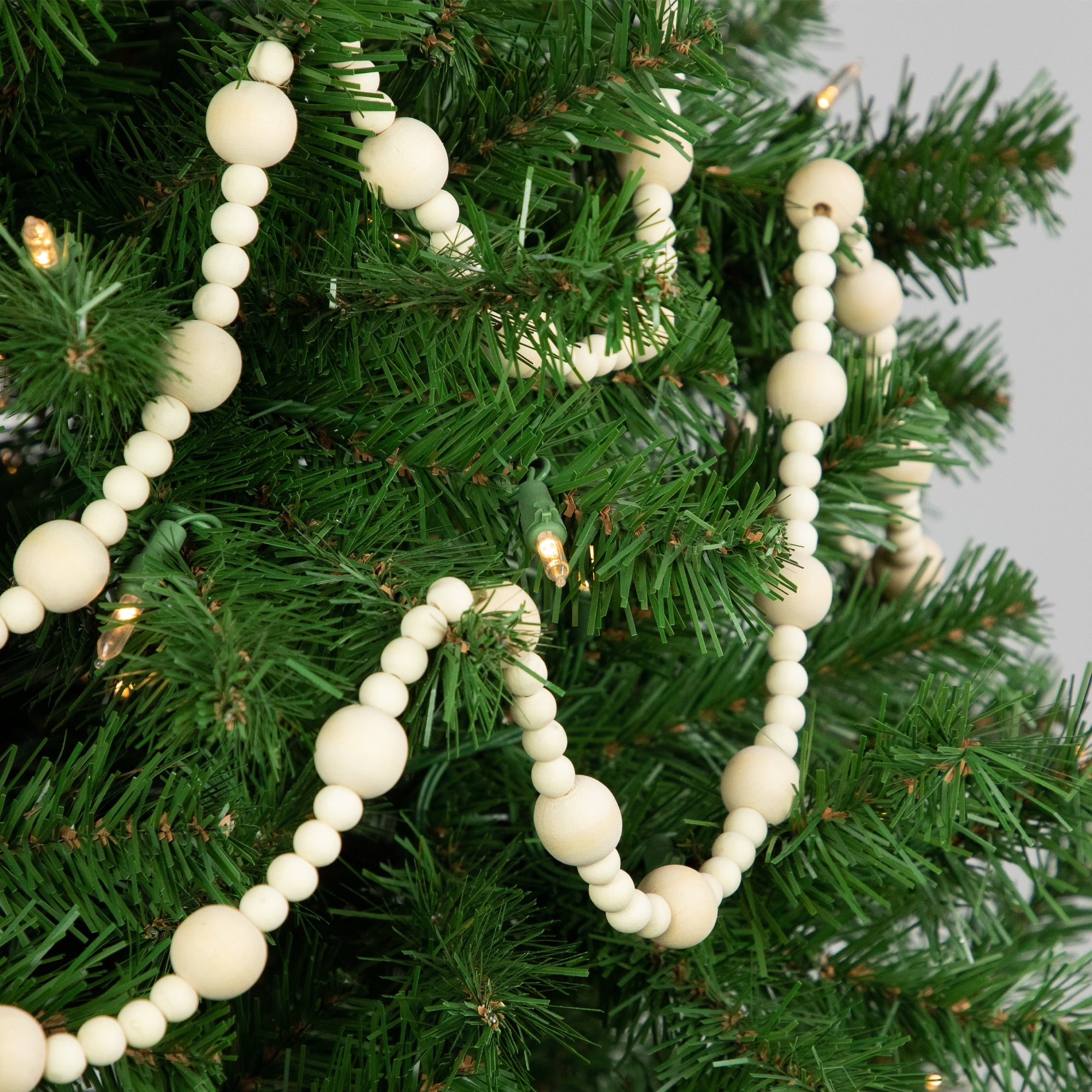 Northlight 6' Cream Wooden Beads Christmas Garland, Unlit