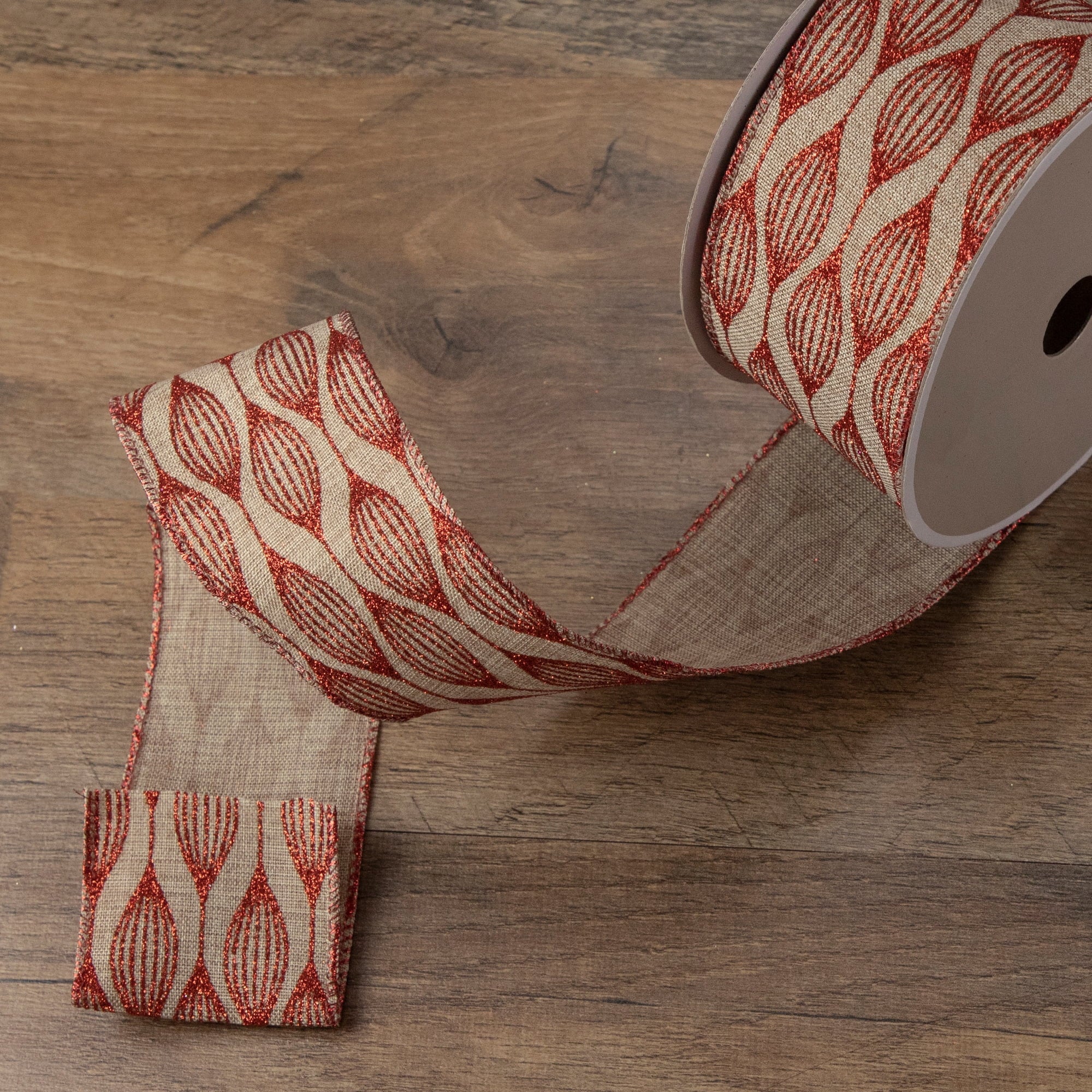 Northlight Club Pack of 12 Red and Beige Christmas Wired Craft Ribbons 2.5" x 120 Yards