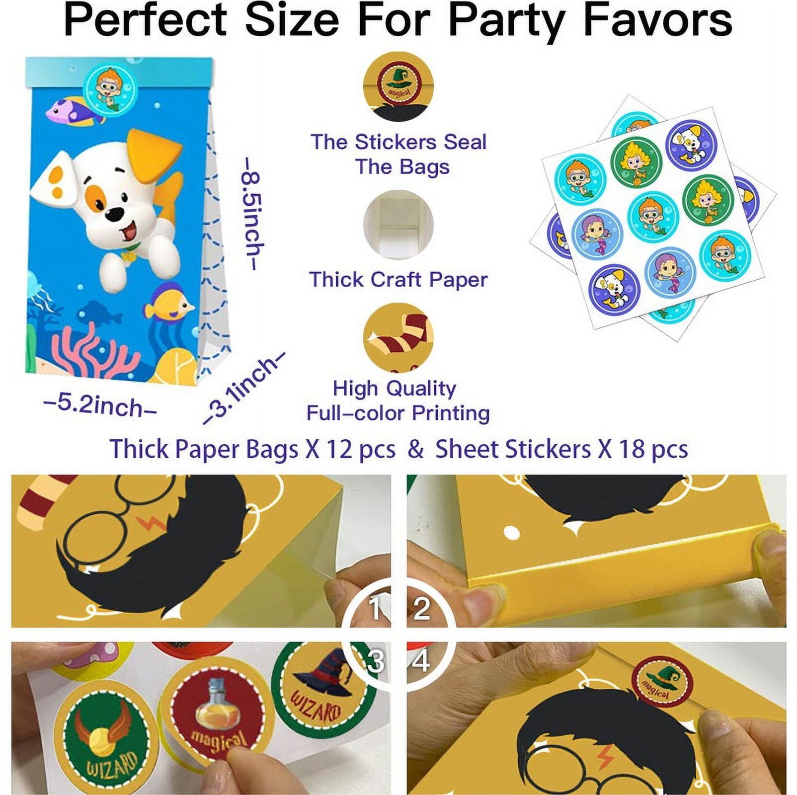 Bubble Guppies Party Favor Bags Goodie Treat Candy Supplies Decorations Birthday Cake Topper Backdrop Banner