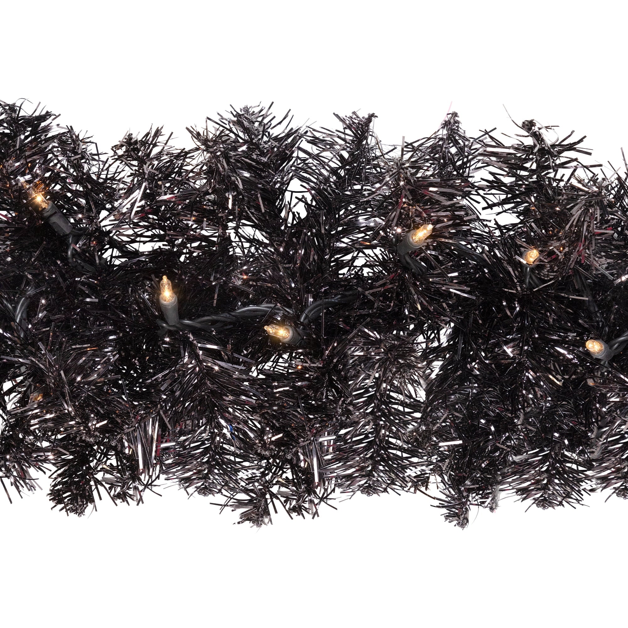 Northlight Pre-Lit Artificial Christmas Tinsel Garland - 9' x 8" - Black - Clear Lights
