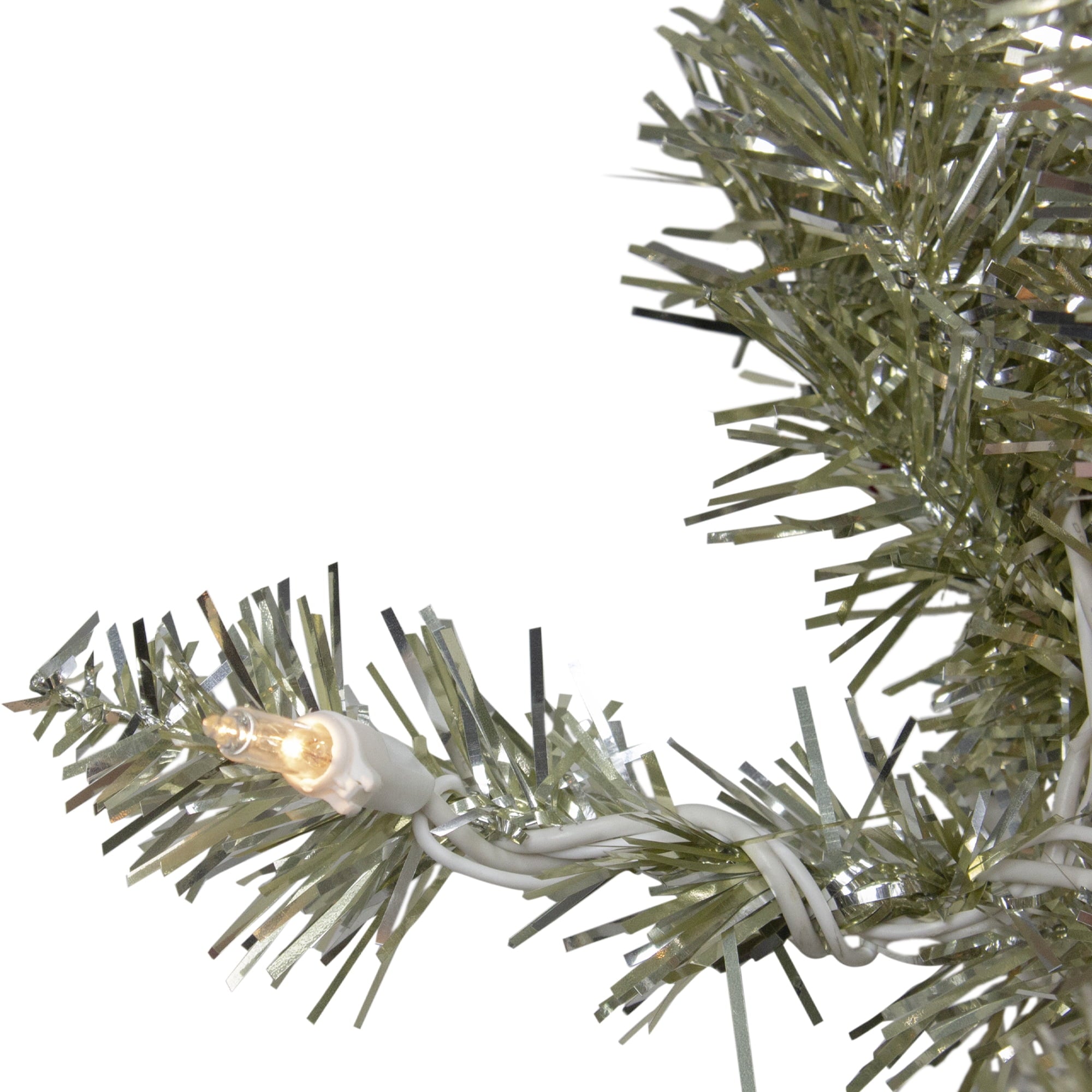 9 x 12 Pre-lit Metallic Sheer Champagne Artificial Christmas Tinsel Garland - Clear Lights