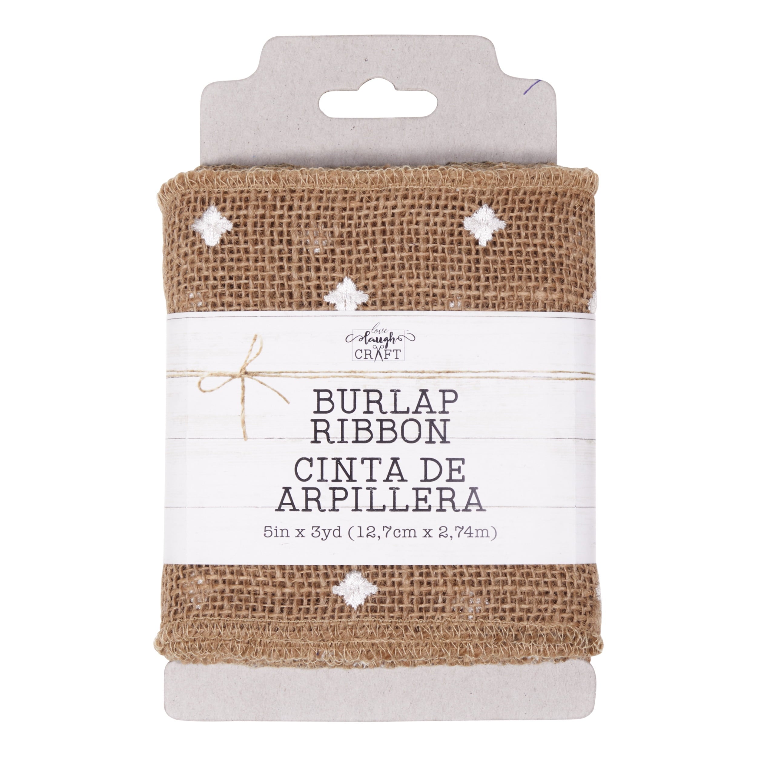 Love, Laugh, Craft Natural Jute Burlap Ribbon, 5"W x 3-Yd, 4-Pk, Precut, Beige/White