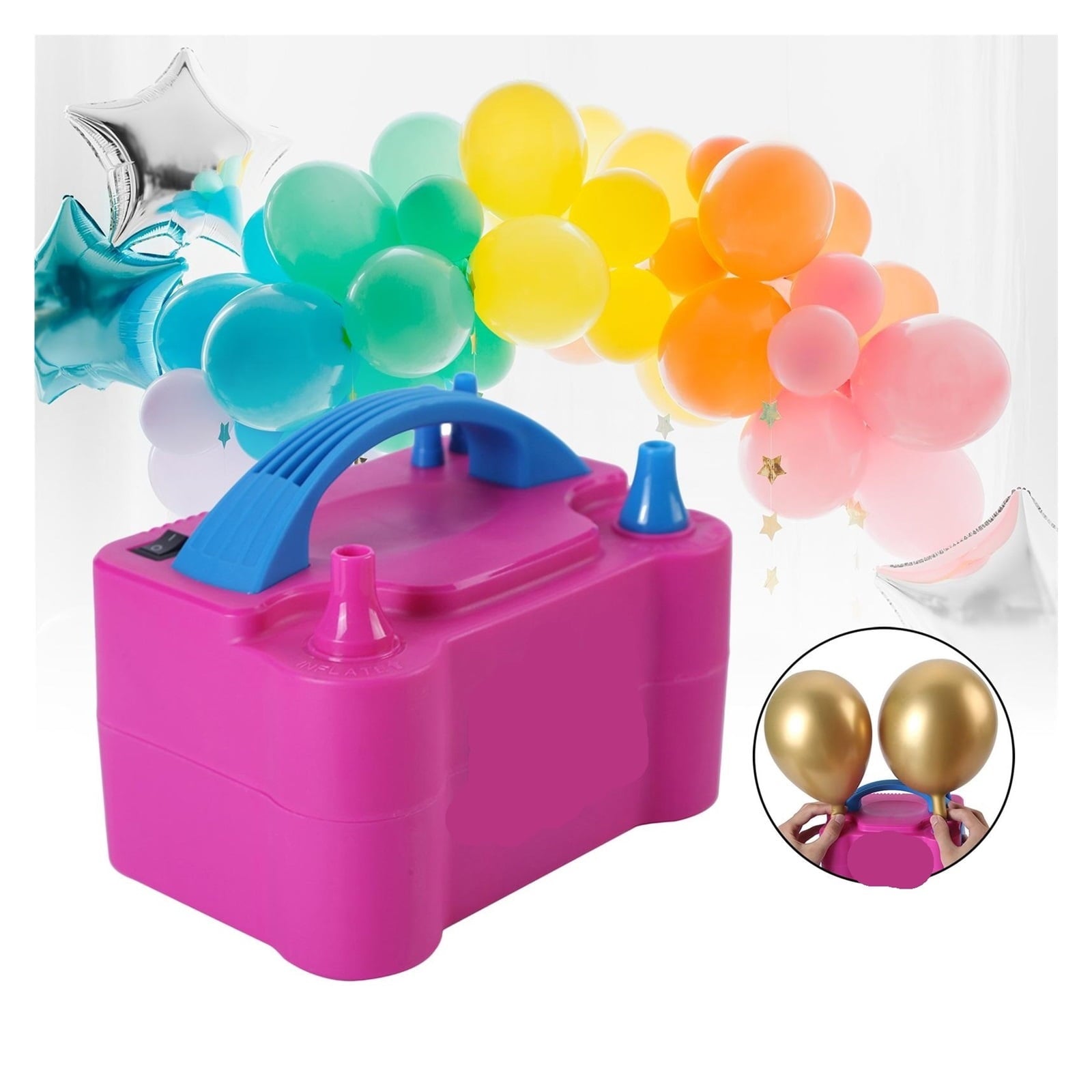 High Power Electric Balloon Pump Inflator Bulk Balloons Filling Dual Nozzle for Double Hole