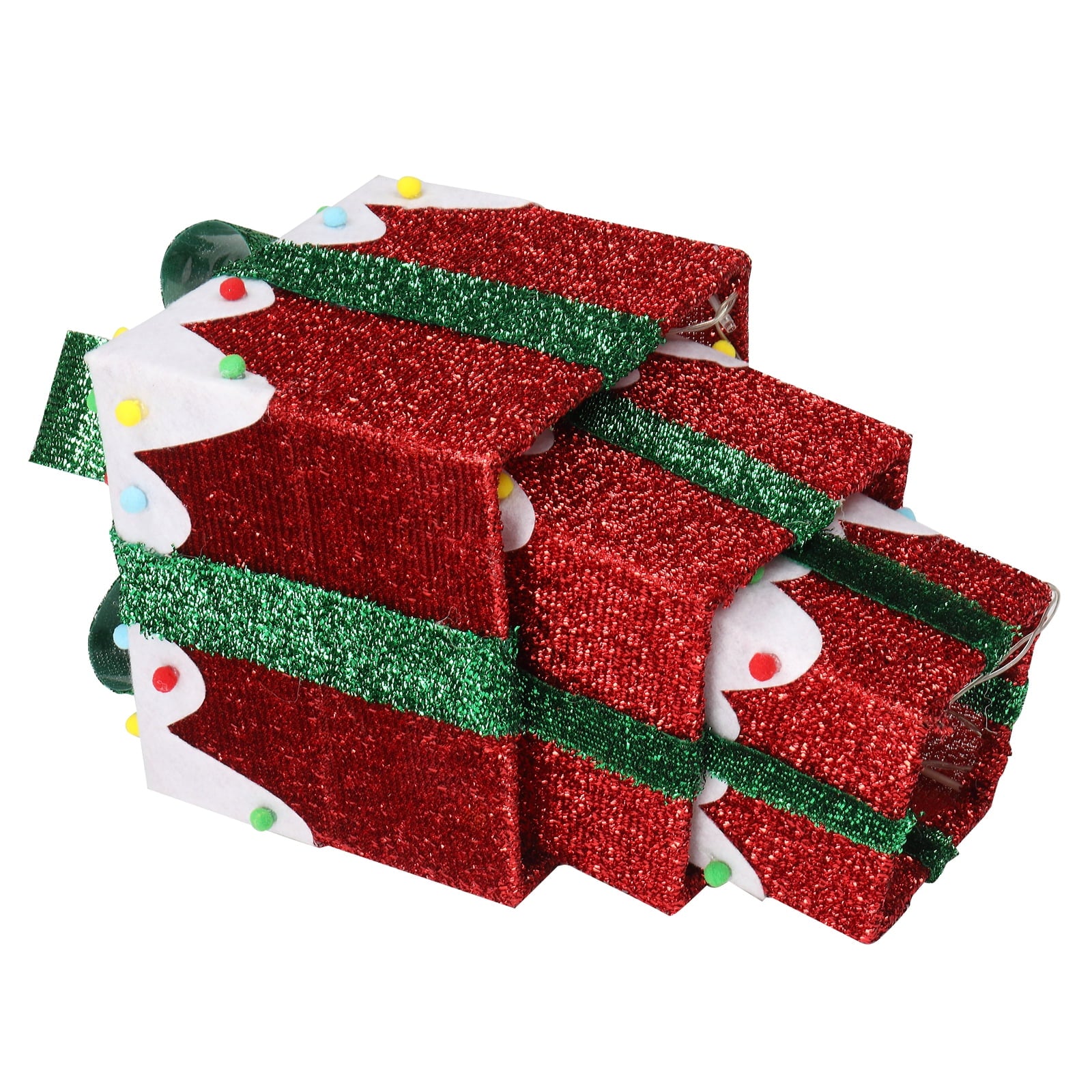 Set of 3 Lighted Gift Boxes Christmas Decoration,DFITO Iceberg Effect Colorful Small Cotton Balls Garden Gift Box Decoration