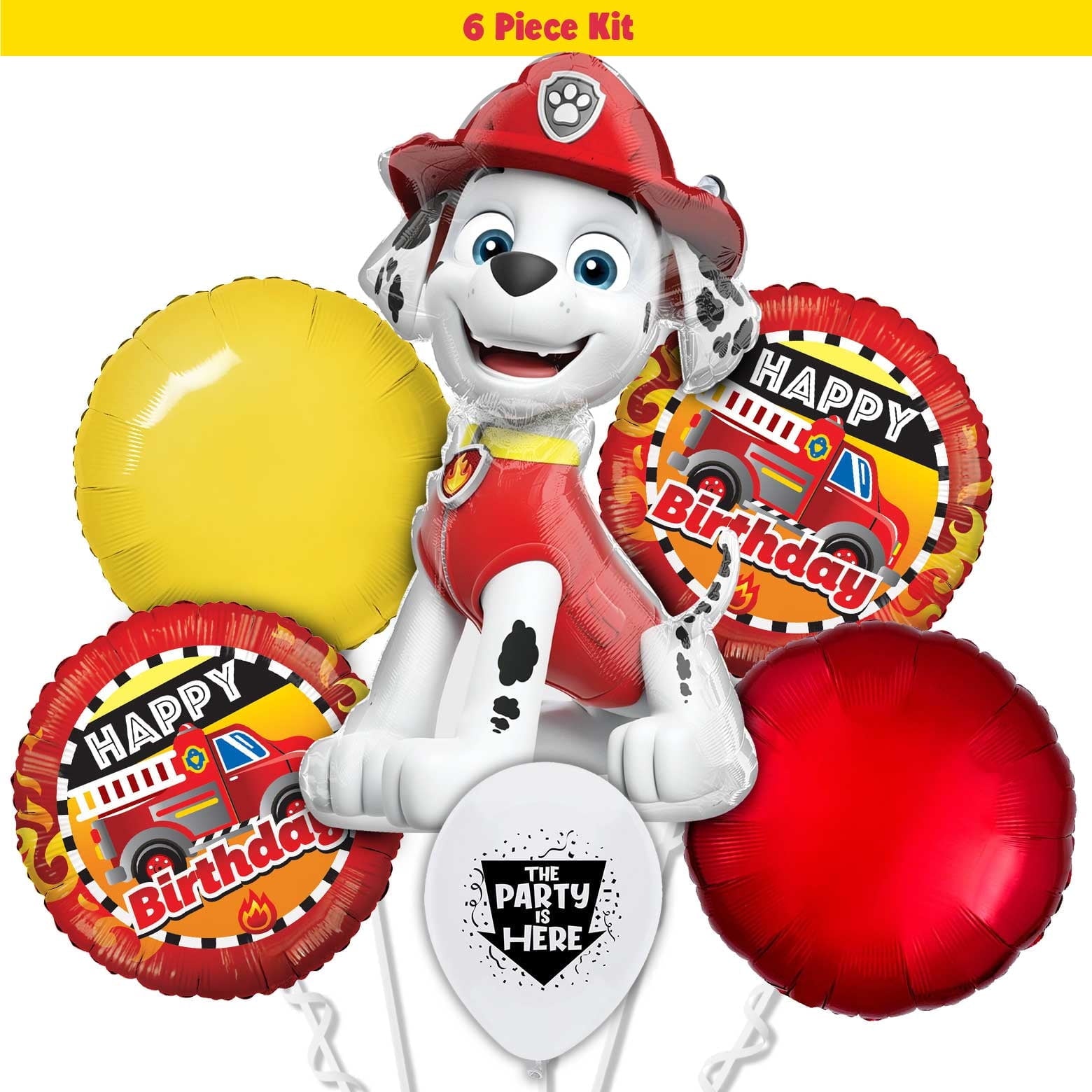 18pc Paw Patrol Marshall Fire Truck Dalmatian Doggy Marshall Birthday Balloon Party Kit with 40" Red Number 6 Balloon - Birthday Party Decoration Supplies