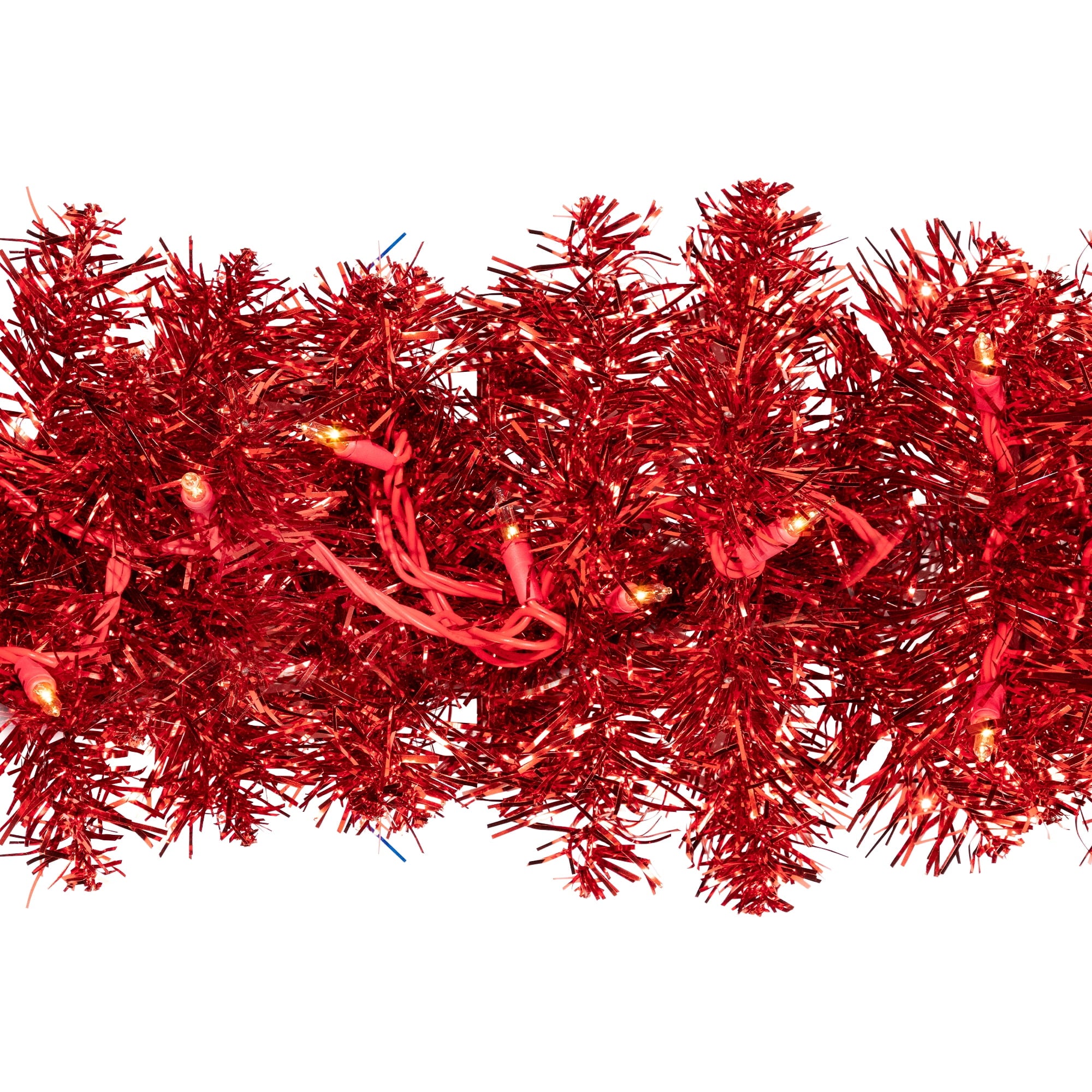 Northlight Pre-Lit Tinsel Artificial Christmas Garland - 9' x 8" - Red - Clear Lights