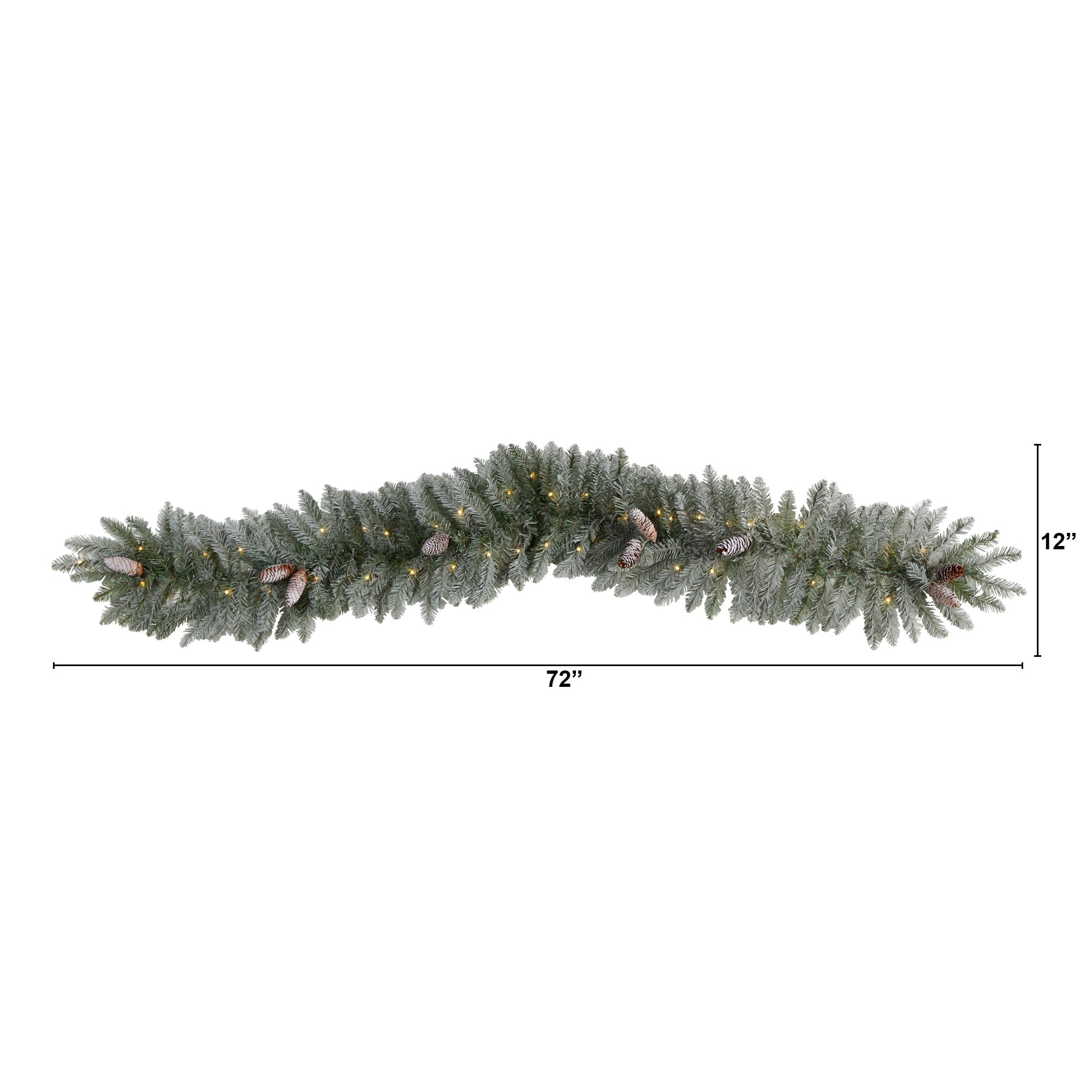 Nearly Natural Prelit Frosted Pine LED Battery Operated Garland, with Pinecones 72" (White)