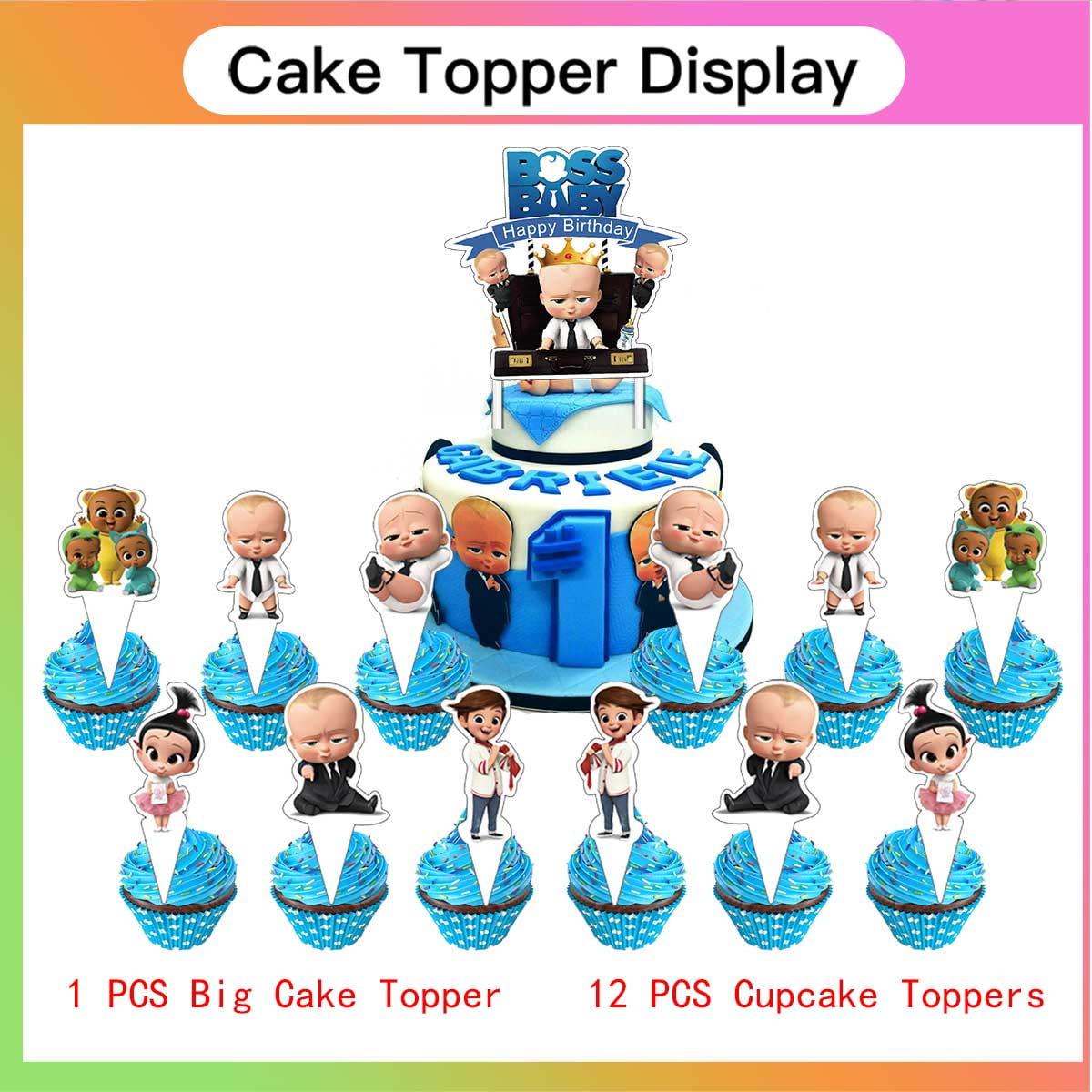 Boss Baby White Boy Party Decorations Decor Supplies Honeycomb Centerpieces Table Toppers Cake Toppers for Birthday Photo Props
