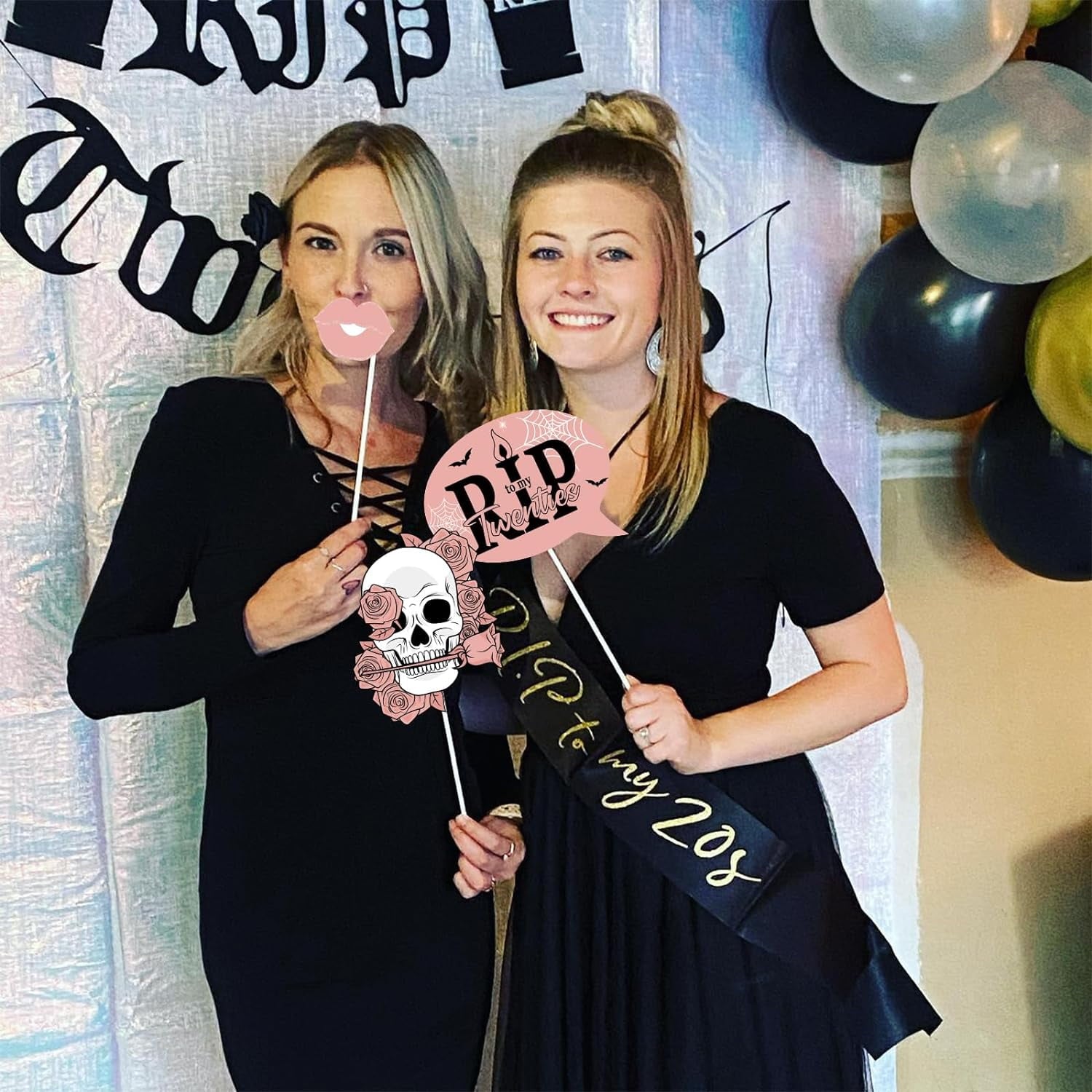 24Pcs 30th Birthday Photo Booth Props, Rip Twenties Birthday Decorations, Death to My 20s Decorations for 30th Birthday Party Supplies Black and Rose Gold