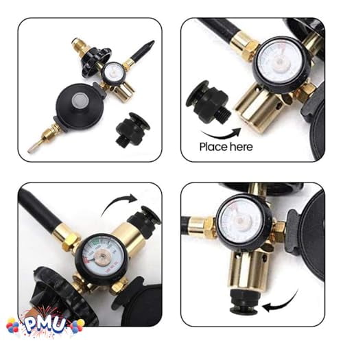 PMU Helium Balloon Filler with Automatic Shut-Off for Mylar/Foil and Dual Latex Inflator with Gauge and Balloon Ribbon String Cutter - 1pc Set