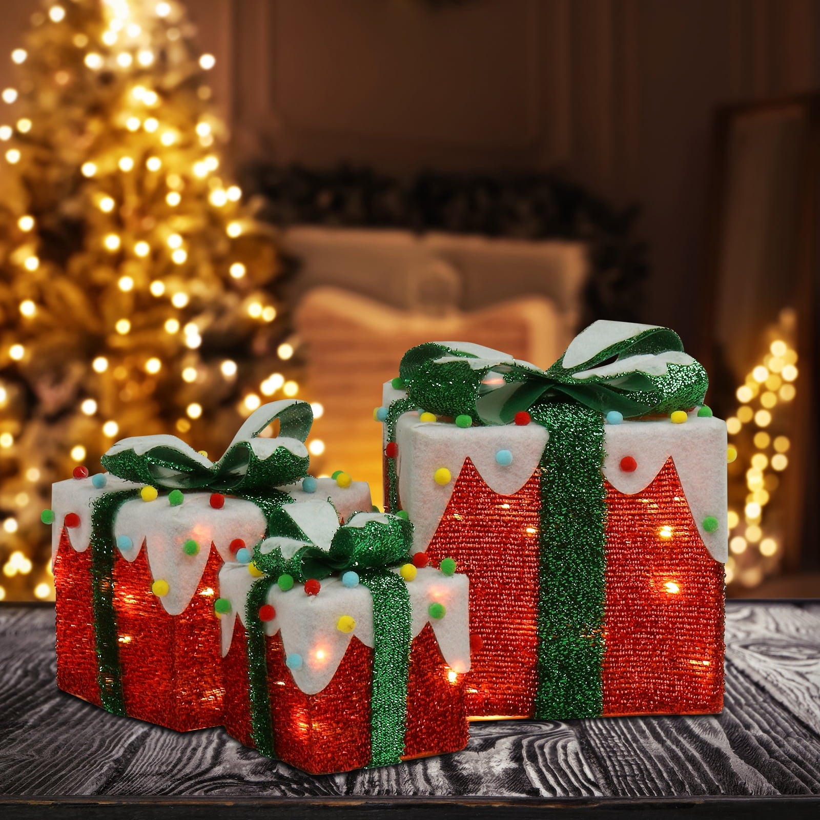 iTopRoad Christmas Decorations 3pcs Lighted Gift Boxes Light Up Gift Boxes for Holiday;Thanksgiving;Yard;Home Outdoor Indoor Decor