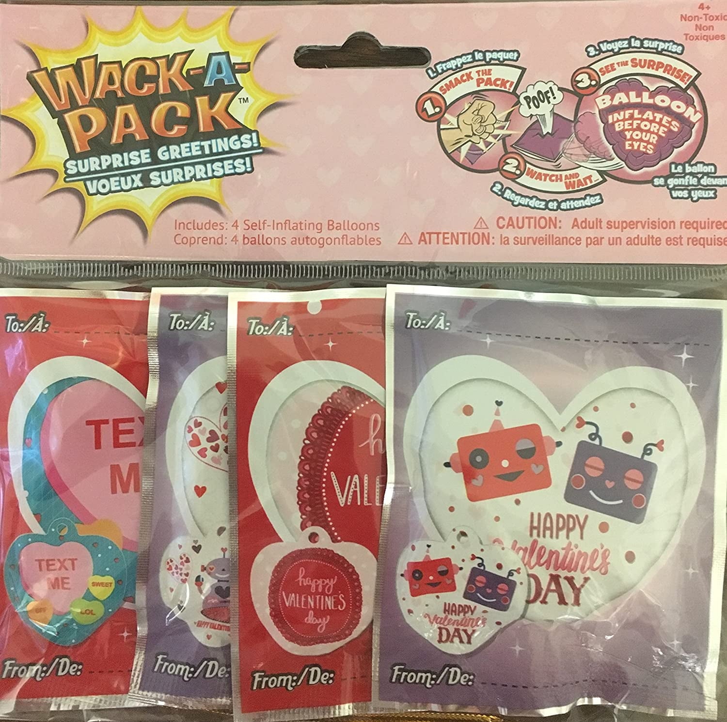 8 Wack-A-Pack Valentine's Day Balloons - Smack to Inflate - Surprise Greeting