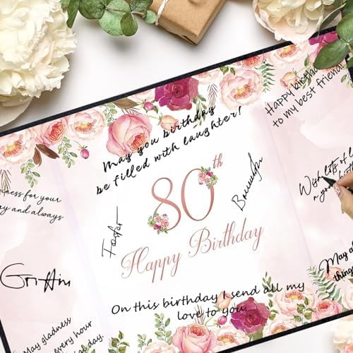 80th Birthday Guest Book Alternative, Black and Pink 80th Birthday Party Decorations for Women, Creative 80th Birthday Signature Book, Cheers to 80 Year Old Birthday Party Supplies