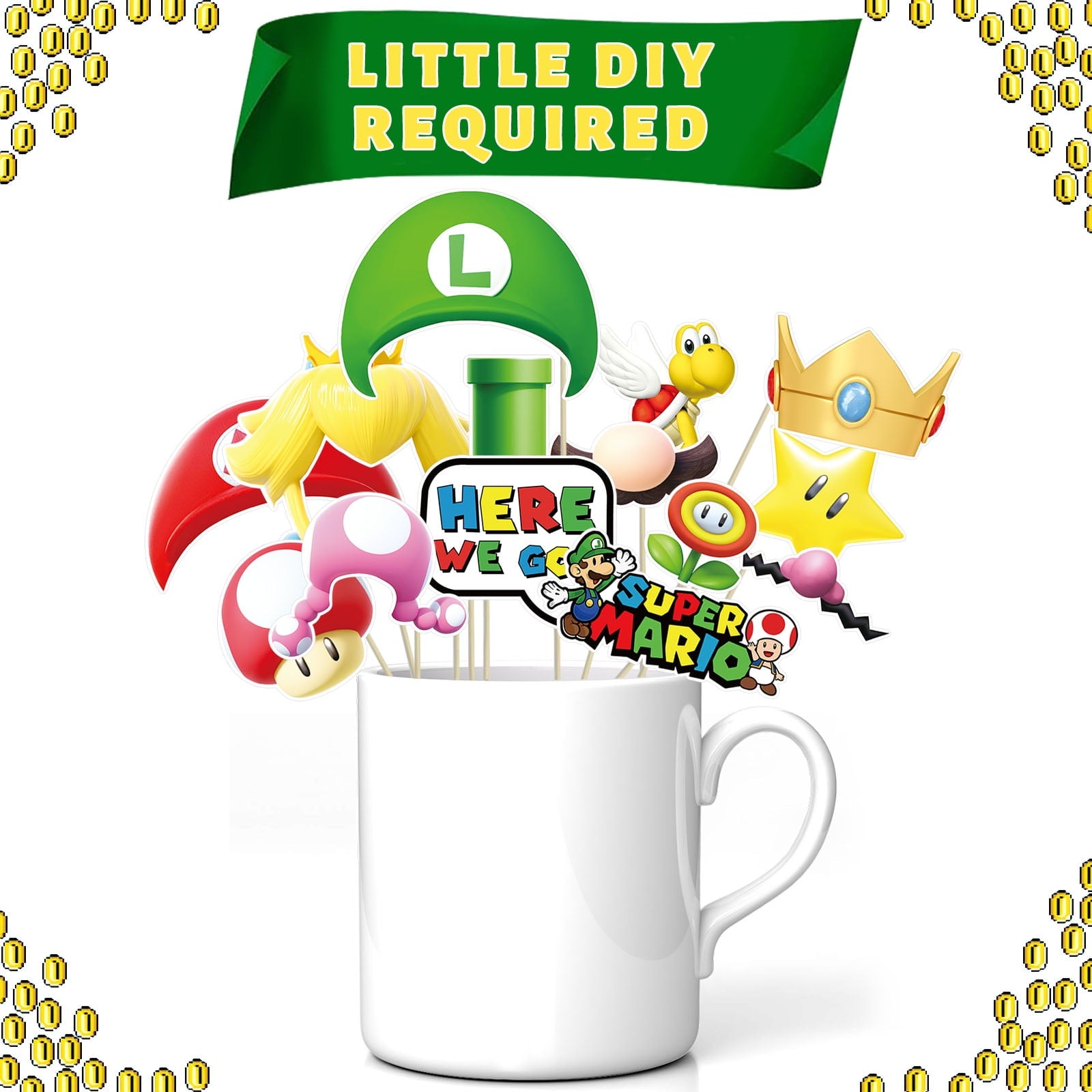 25Pcs Super Bros Party Photo Booth Props with Stick,Super Bros Selfie Props,Super Bros Themed Birthday Party Supplies,Super Bros Themed Backdrop Decorations