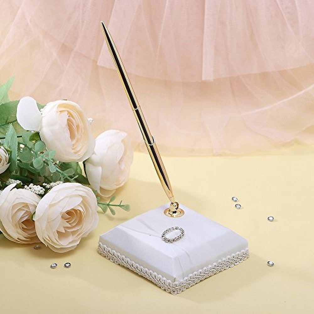 Satin Rhinestone Wedding Guest Book and Pen Set