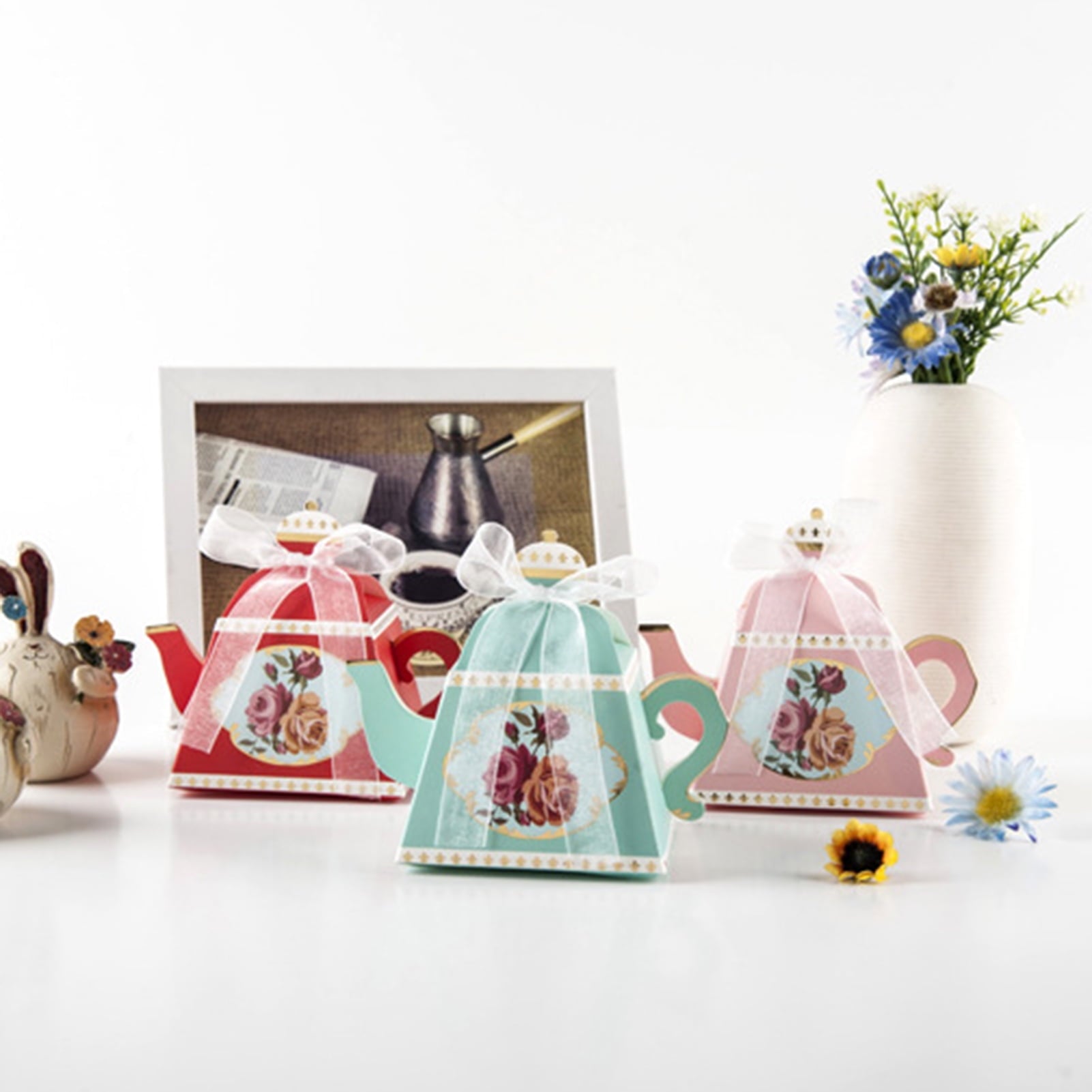 Yesbay 10Pcs Packaging Paper Box Smooth Edges Retro Paper Teapot Shape Vintage Candy Boxes,Blue