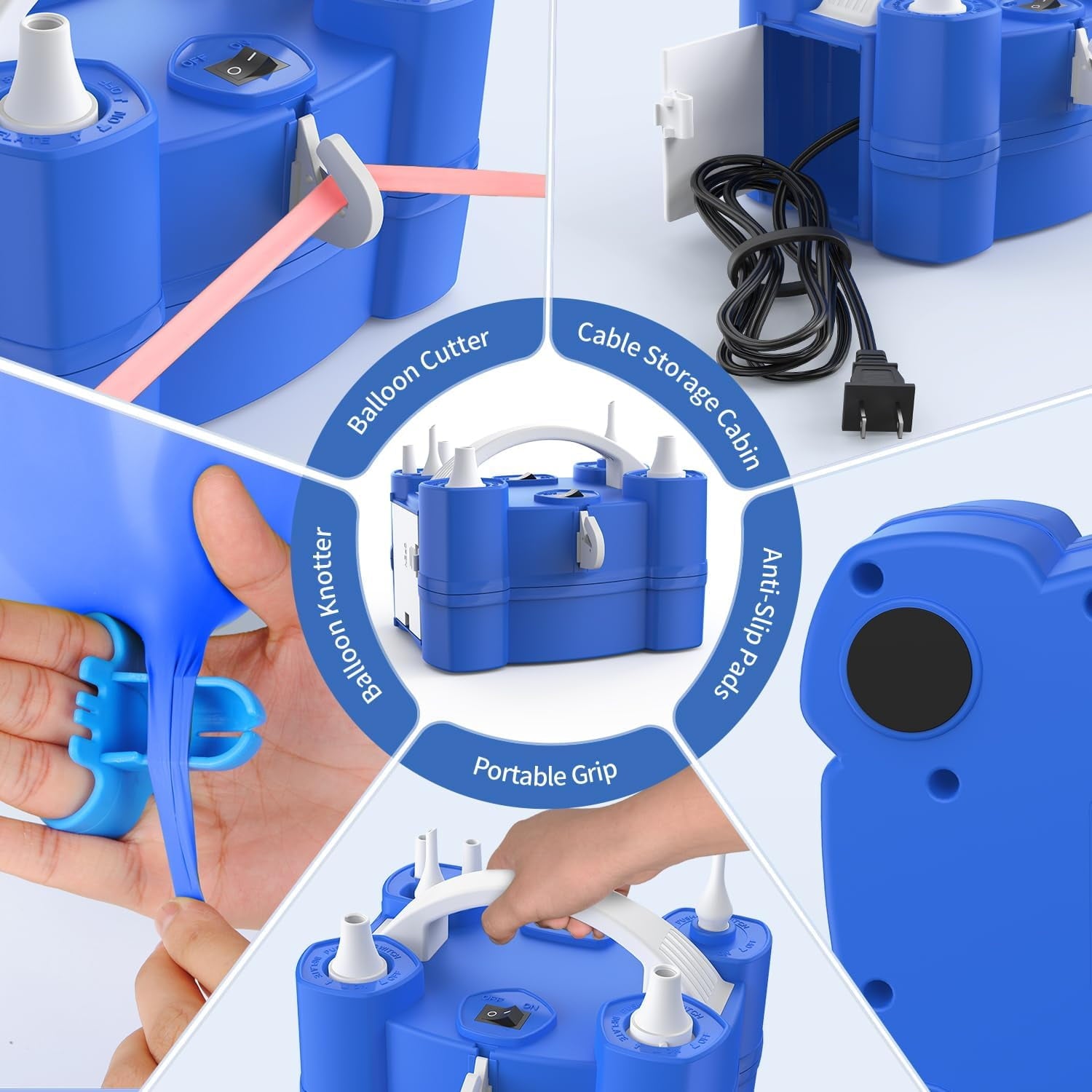 Balloon pump three in one electric air pump, suitable for all balloons and inflators, triple inflation port, quick inflator and deflation machine