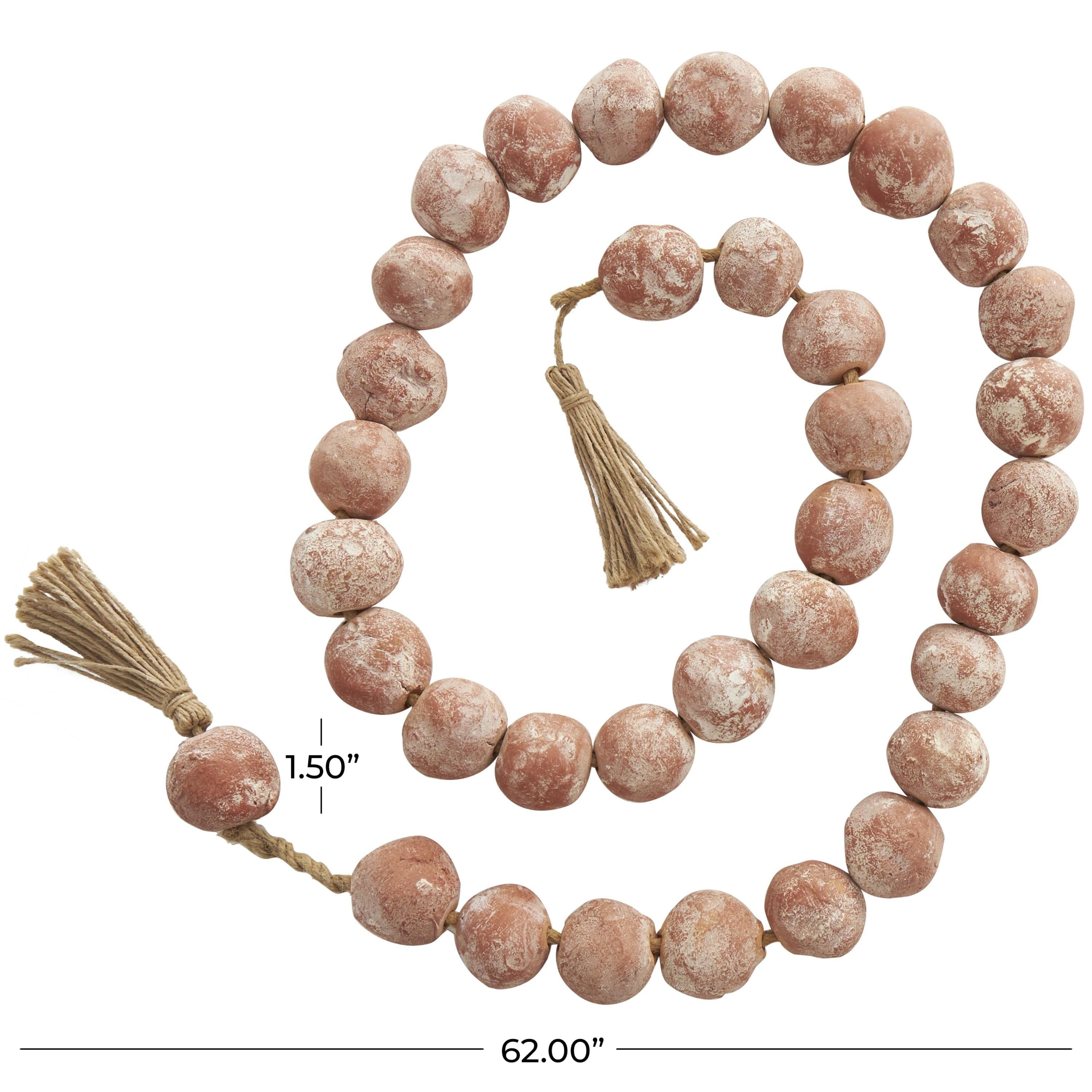 DecMode Handmade Round Intricately Shaped Large Distressed Orange Ceramic Garland with Tassel