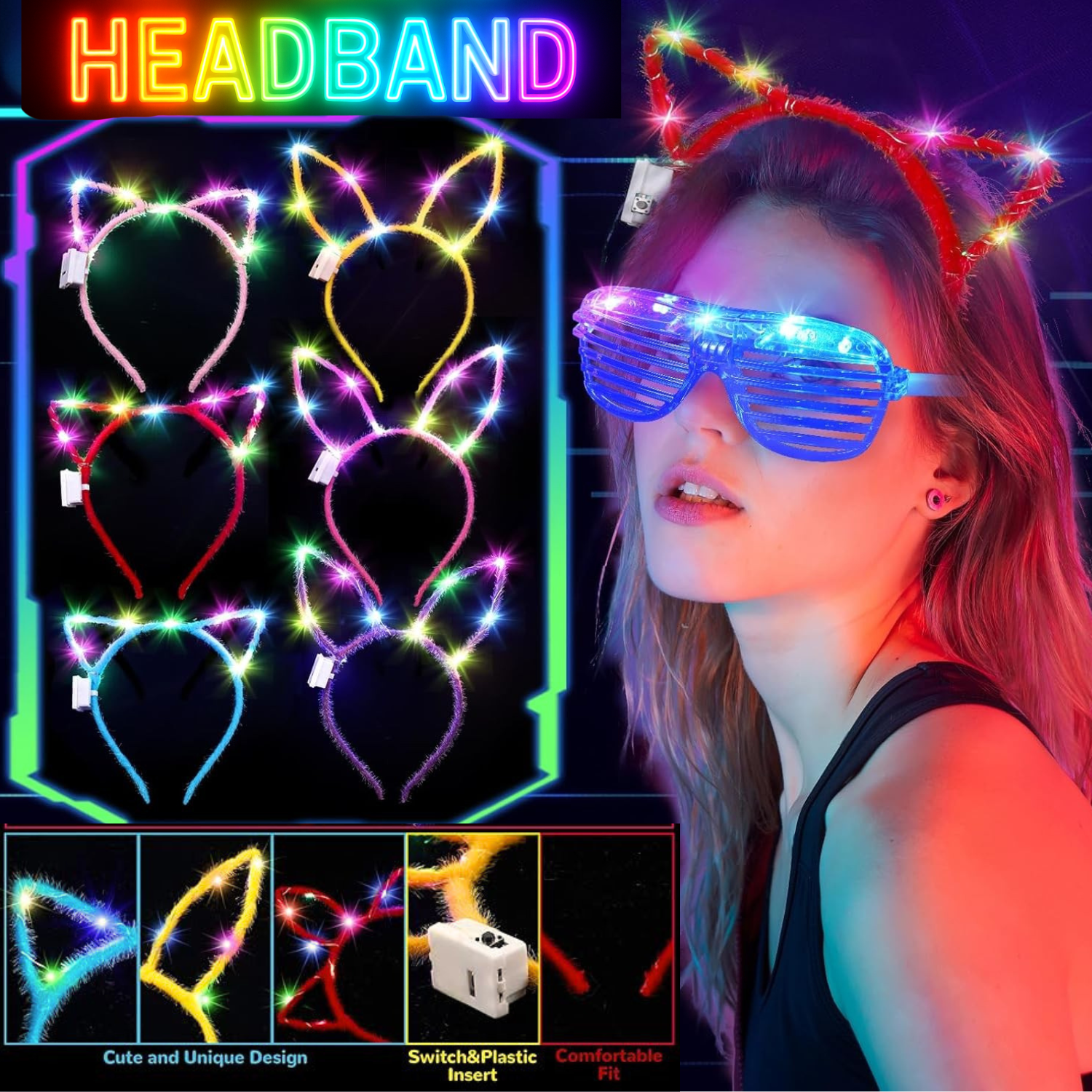 242PCS Glow in the Dark Party Supplies, Light Up Glasses, Headband, Rings, 100 Glow Sticks Bulk Party Pack for Neon Party, Wedding, Birthday, Concert, New Year, Carnivals, Raves