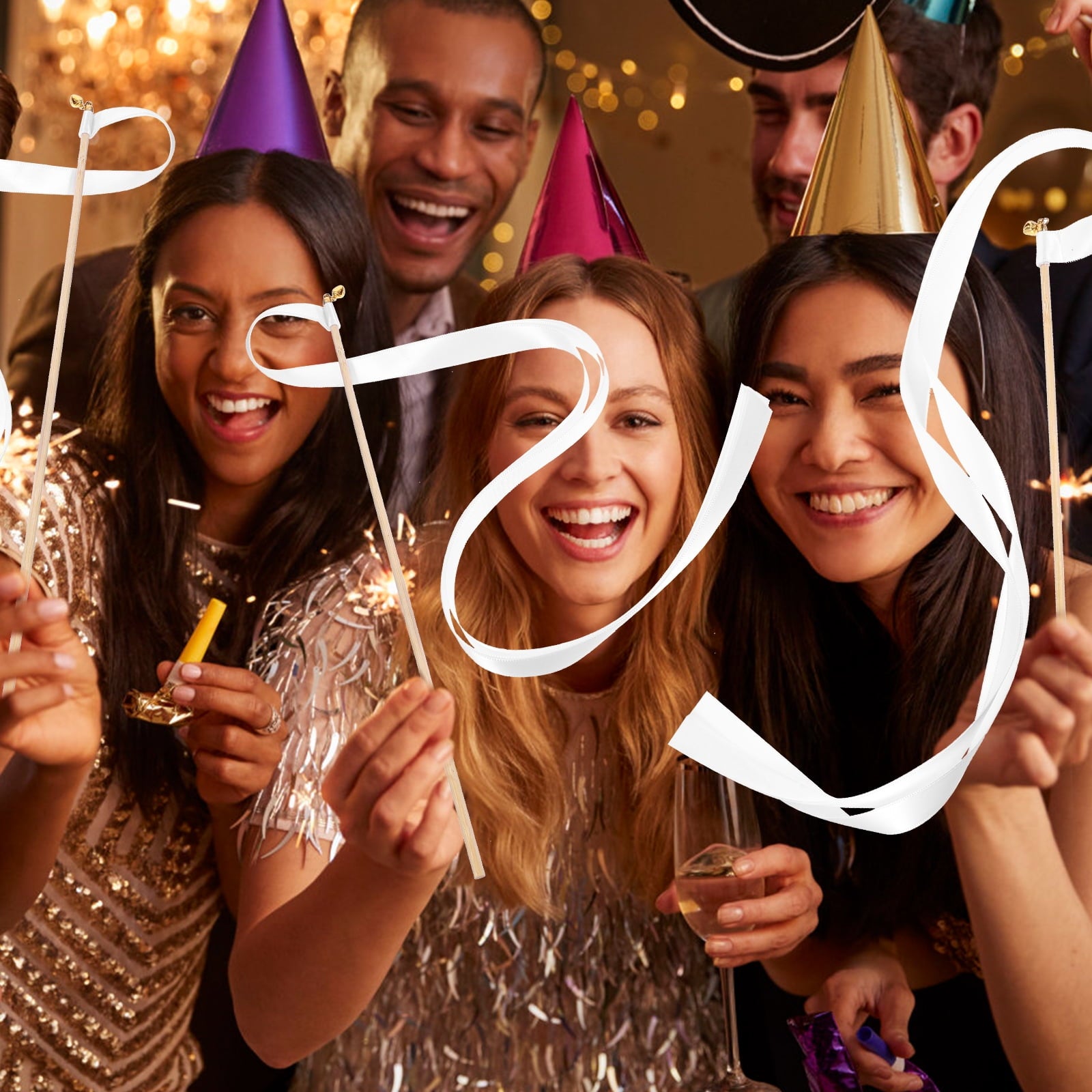 30pcs Wedding Party Ribbon Sticks Wand Streamer Lightweight Fairy Ribbon Sticks With Bells