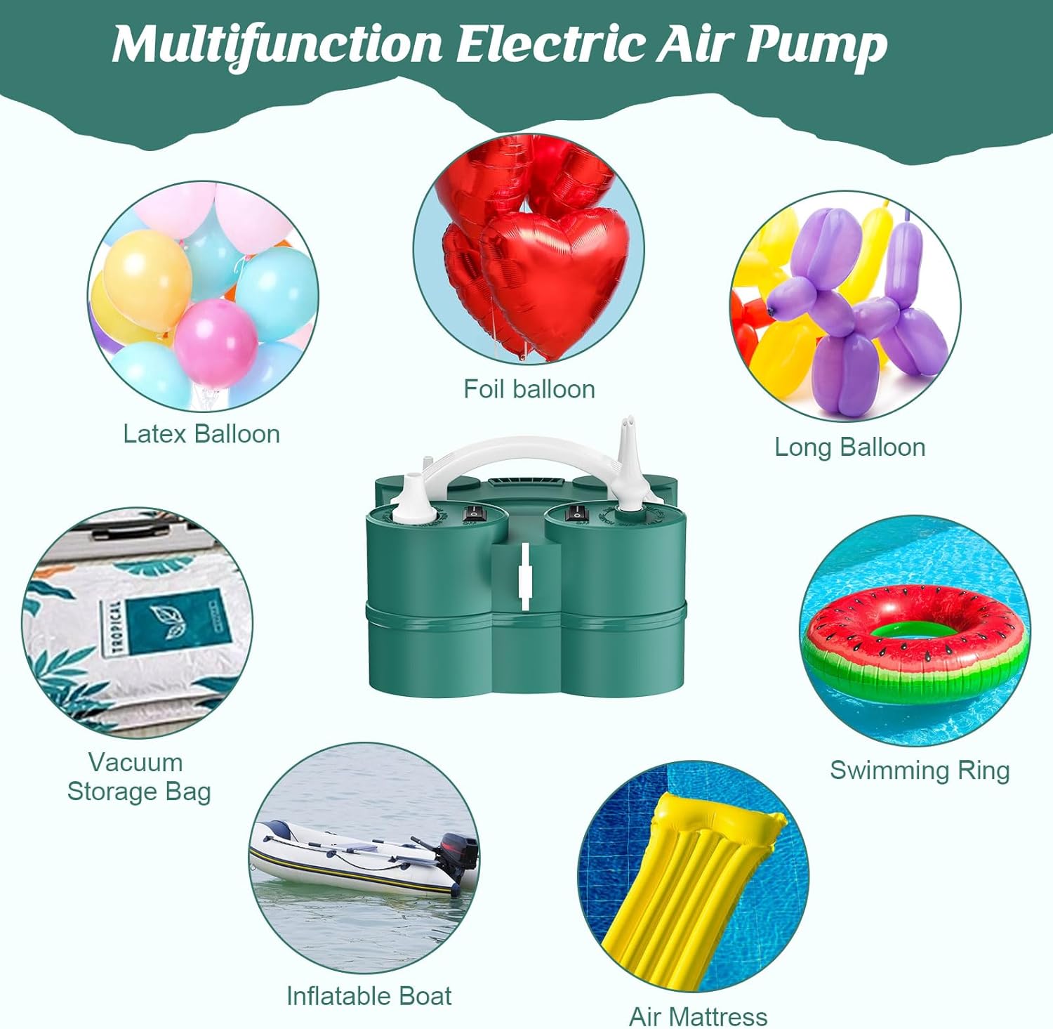 Electric Balloon Pump, Portable Electric Balloon Blower Machine Balloon Air Pump Dual Nozzle 110V 600W Balloon Inflator for Party Decorations
