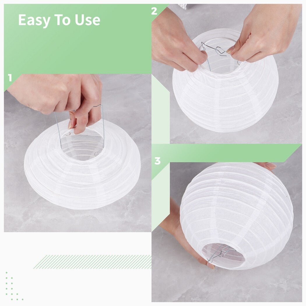 30PCS White Paper Lanterns, 4" 6" 8" 10" 12" Assorted Sizes, Indoor Outdoor Hanging Round Lanterns, Compressible Lanterns for Birthday Wedding Festival Christmas Party Decoration