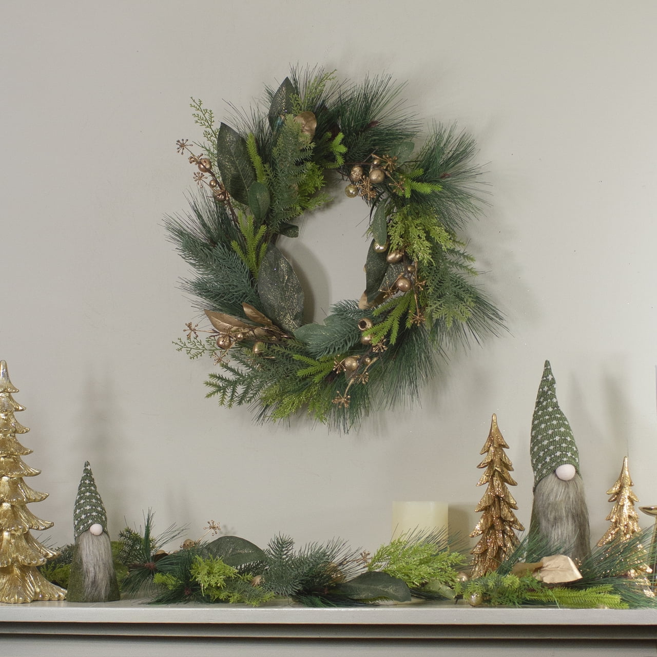 Northlight 5' Leaves Berry and Cedar Glittered Dusted Artificial Christmas Garland - Unlit