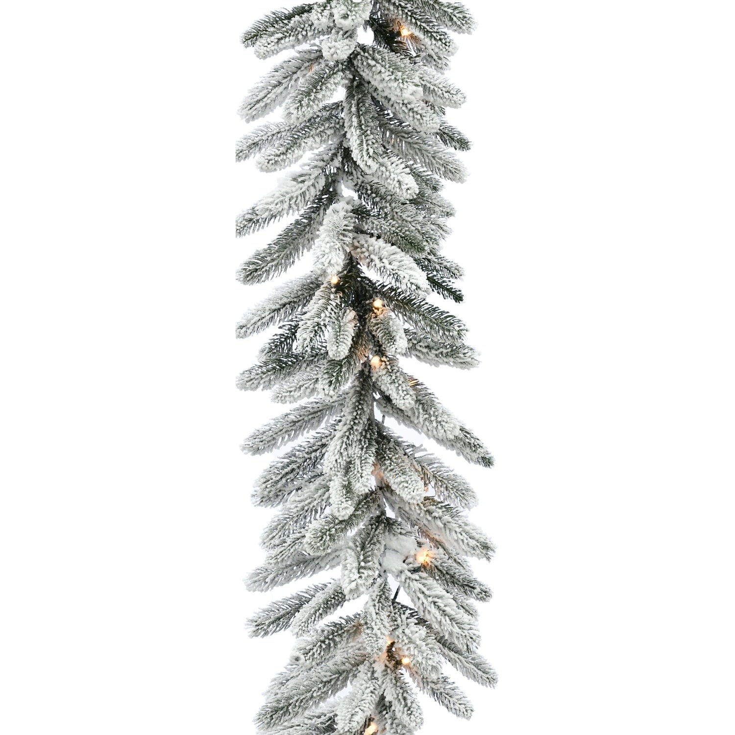 Fraser Hill Farm 9-Ft. Icy Frost Snow Flocked Garland with Warm White LED Lights, Battery Operated, Festive Christmas Holiday Decor for Fireplace Mantel, Stairway, Console Table,FFIF108GL-5SN
