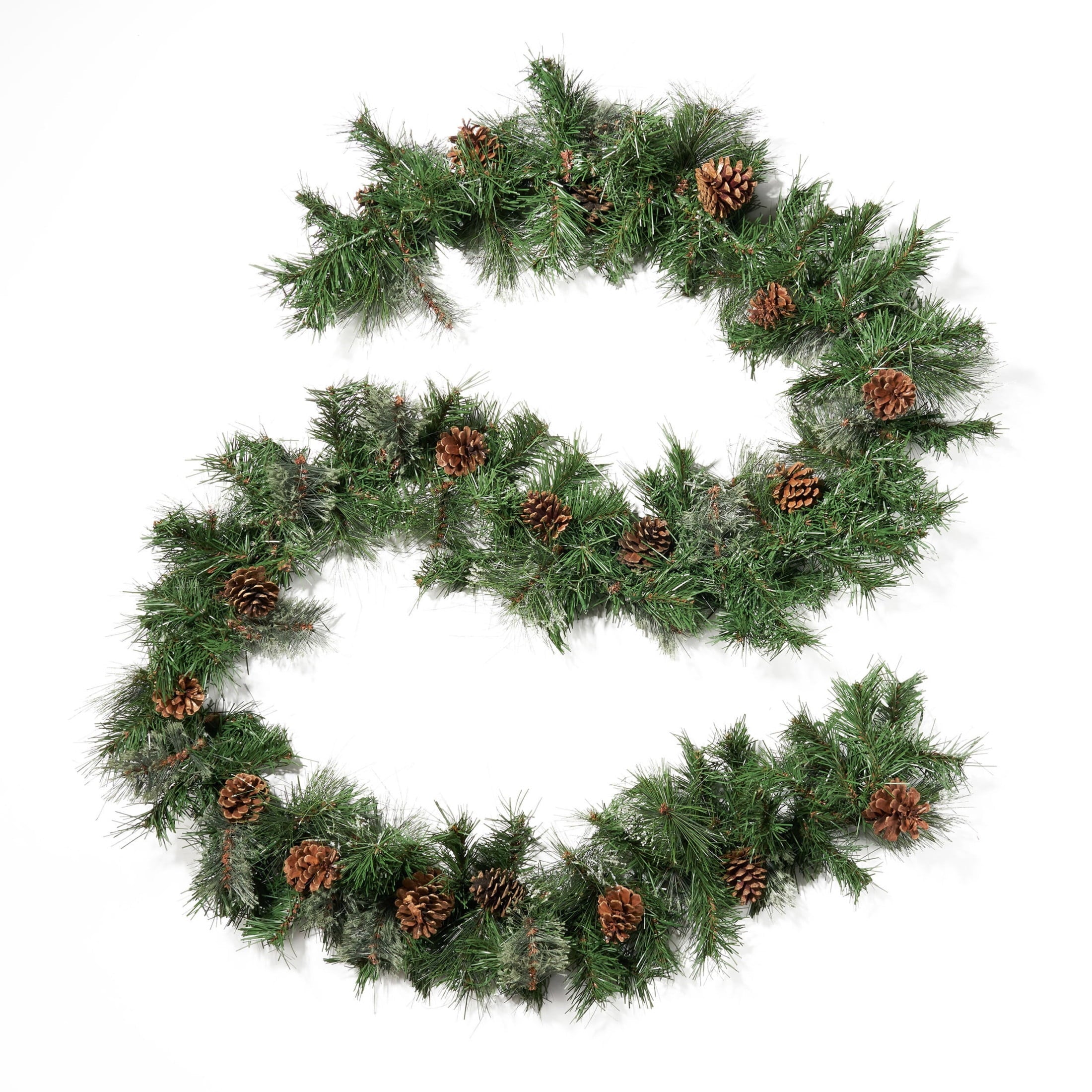 9’X10’’ Cashmere and Snow Bristle Garland with 20 Pine Cones and with 50 Warm White LED Lights with Timer-Battery Operated-Outdoor,160 Tips, Green