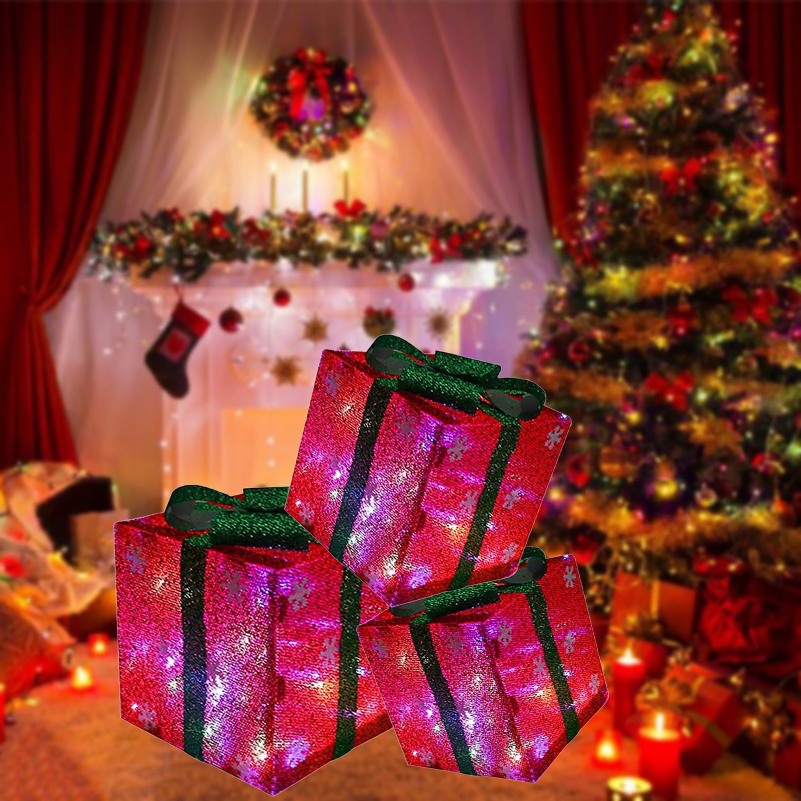 Lighted Gift Boxes Indoor Outdoor Christmas Decorations For Christmas Tree Porch Home,Christmas Decorations