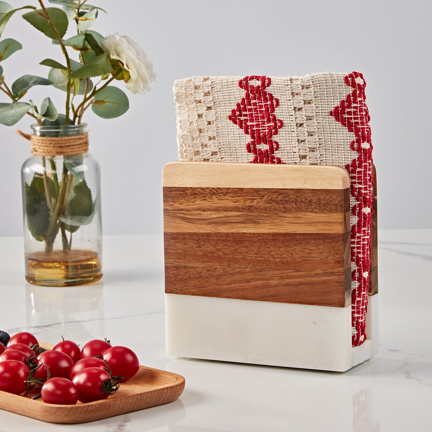 Wood and Marble Table Napkin Holder White Marble,Kitchen,Dining Room,Napkin Rings