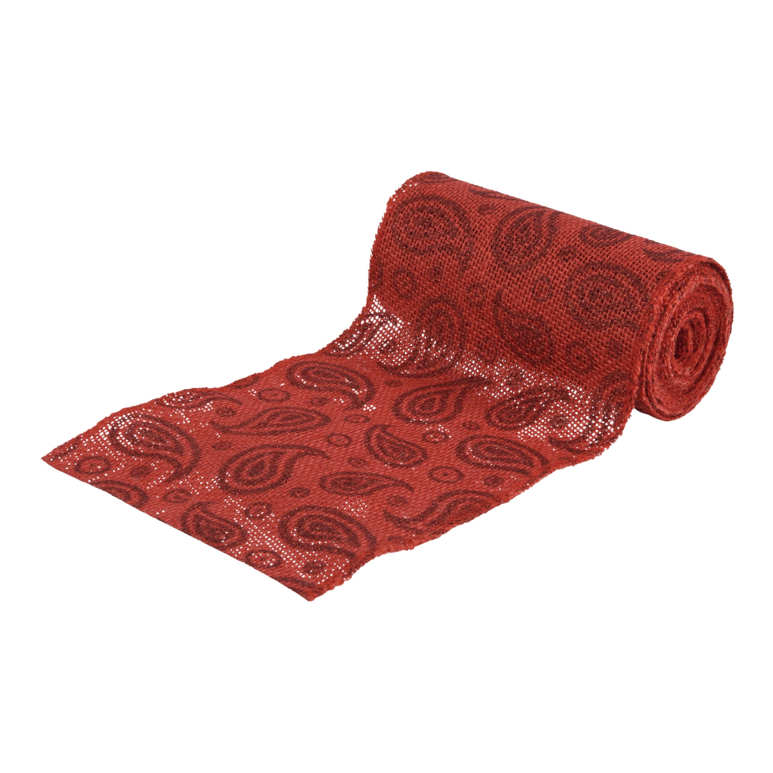 Love, Laugh, Craft Jute Burlap Precut Ribbon, 6"W x 5-Yards, 7-Pack, 740-24KIT, Red Paisley Glitter