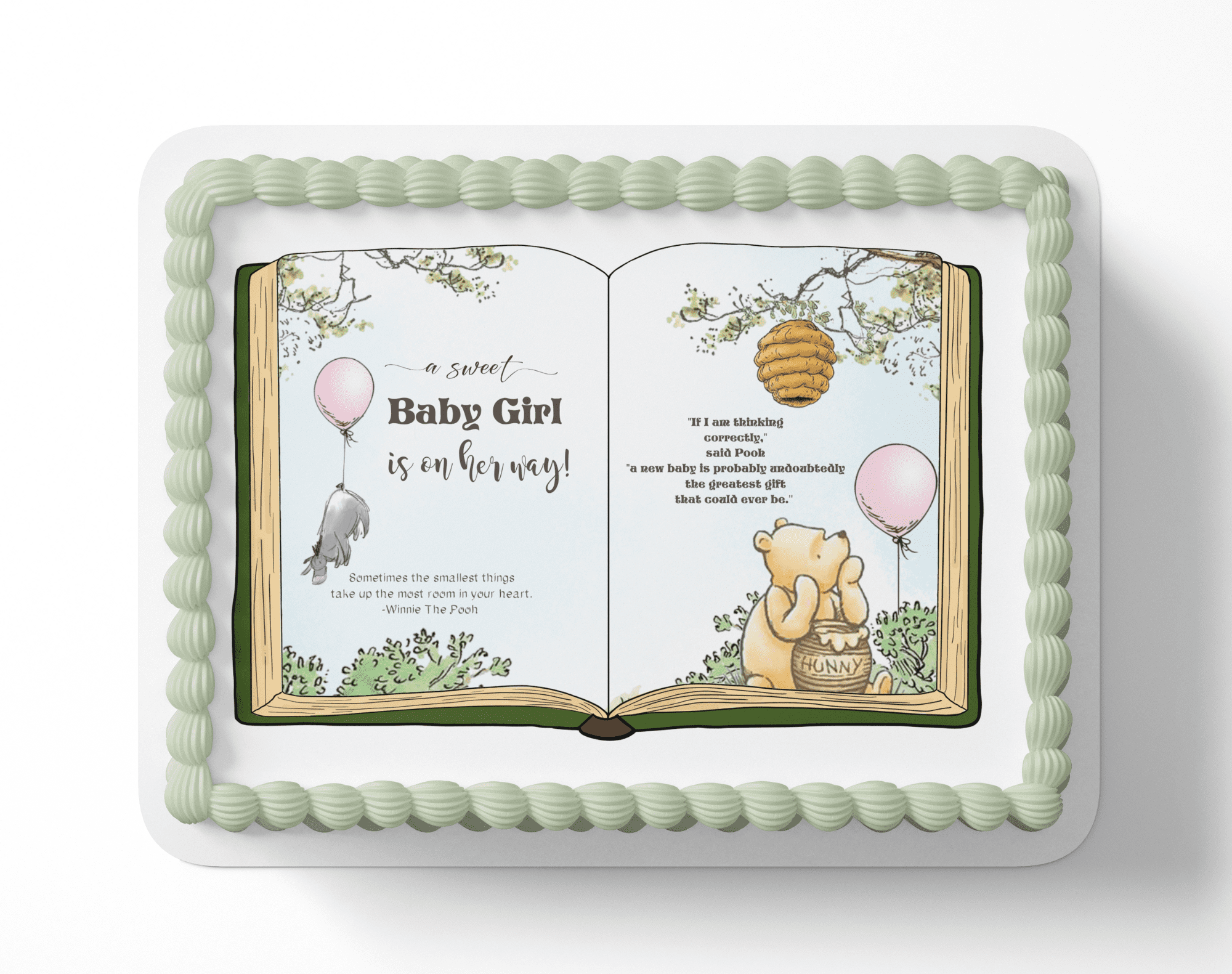Cake Topper Winnie the Pooh Pooh Bear Baby Girl Shower Edible Image, 1 Count