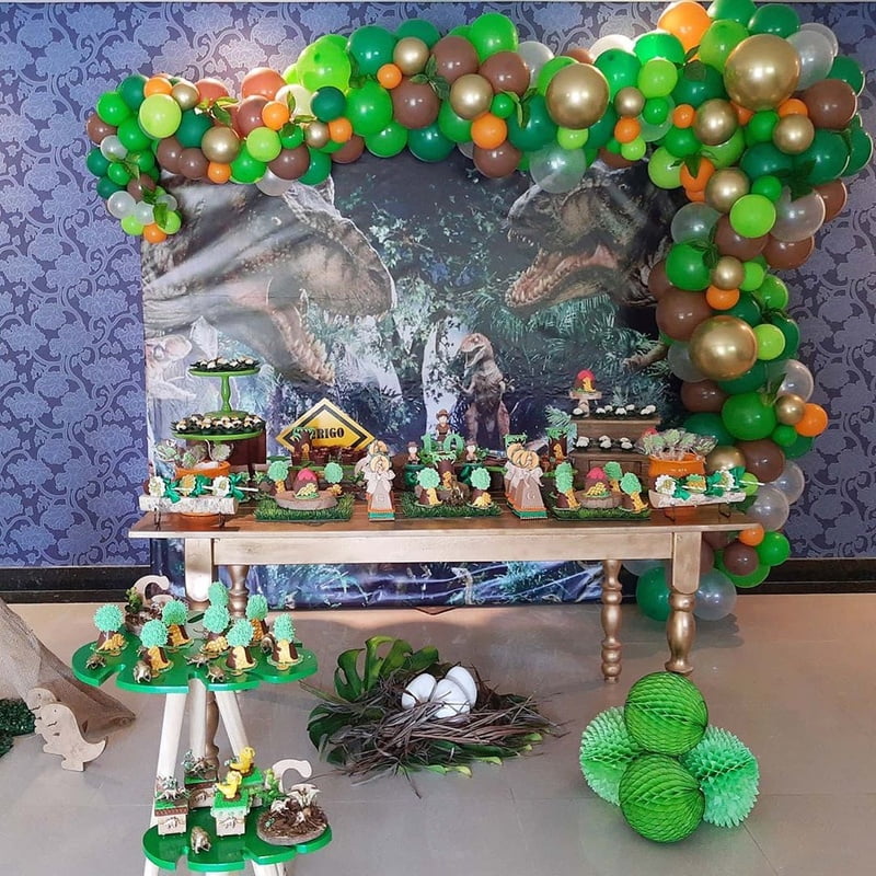 27pcs Carton Green Dinosaur Balloon Tower with 1-9 Green Number Balloon for Boy's Dinosaur Themed Birthday Party DIY Decorations