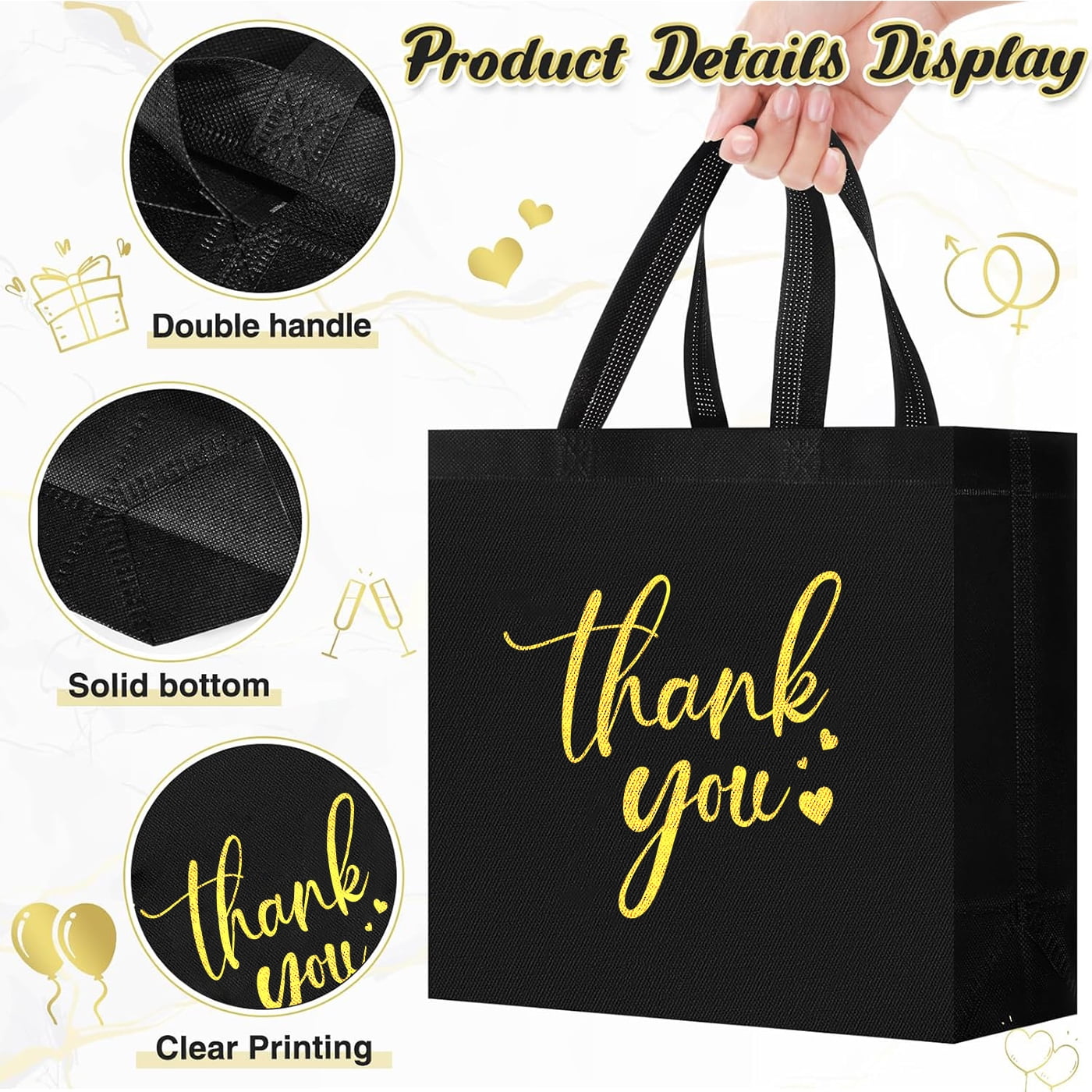 30Pcs Thank You Gift Bags, Large Reusable Gift Bags,Thank You Bags with Handles for Business, Shopping, Wedding, Baby Shower, Graduations, Party Favors