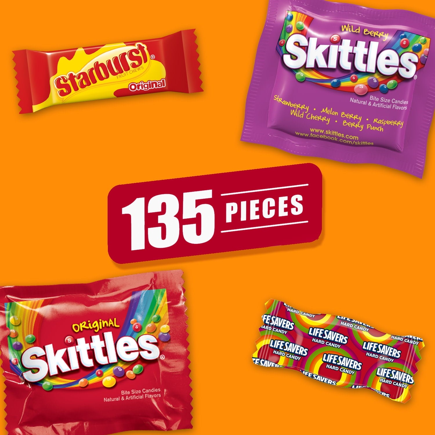 Skittles, Starburst & Life Savers Fun Size Fruity Candy Assortment - 135 Ct Bulk Bag