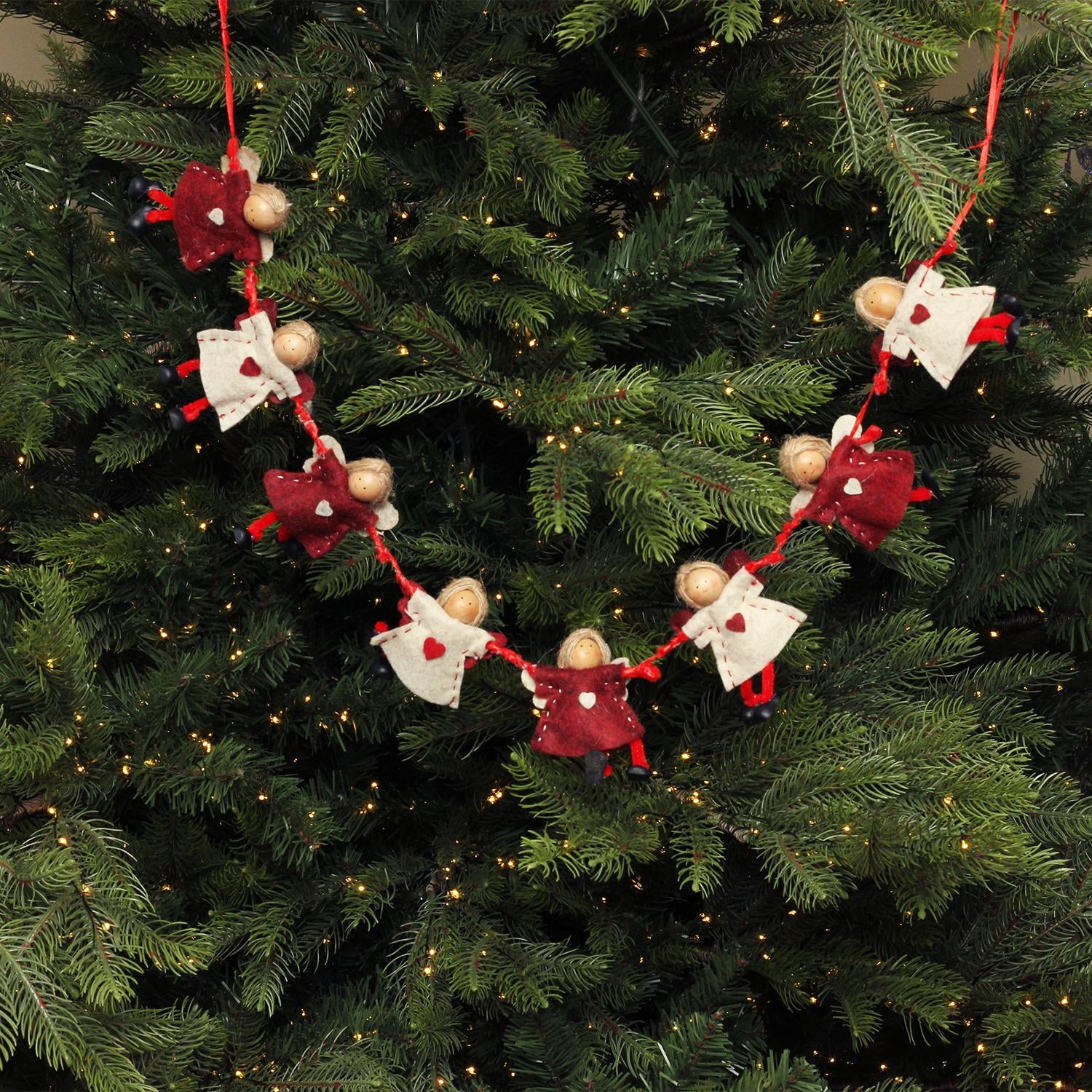 26" Decorative Plush Red and Beige Joined Hands Angel Dolls Christmas Garland - Unlit