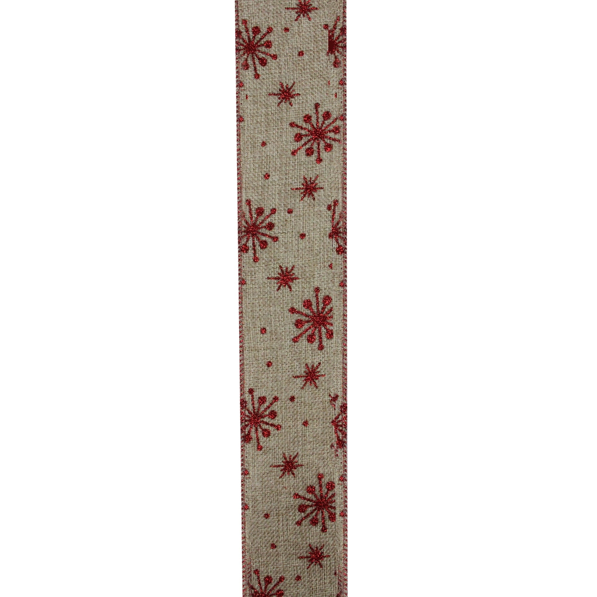 Northlight Club Pack of 12 Red Snowflake and Beige Burlap Wired Christmas Craft Ribbon Spools - 2.5"
