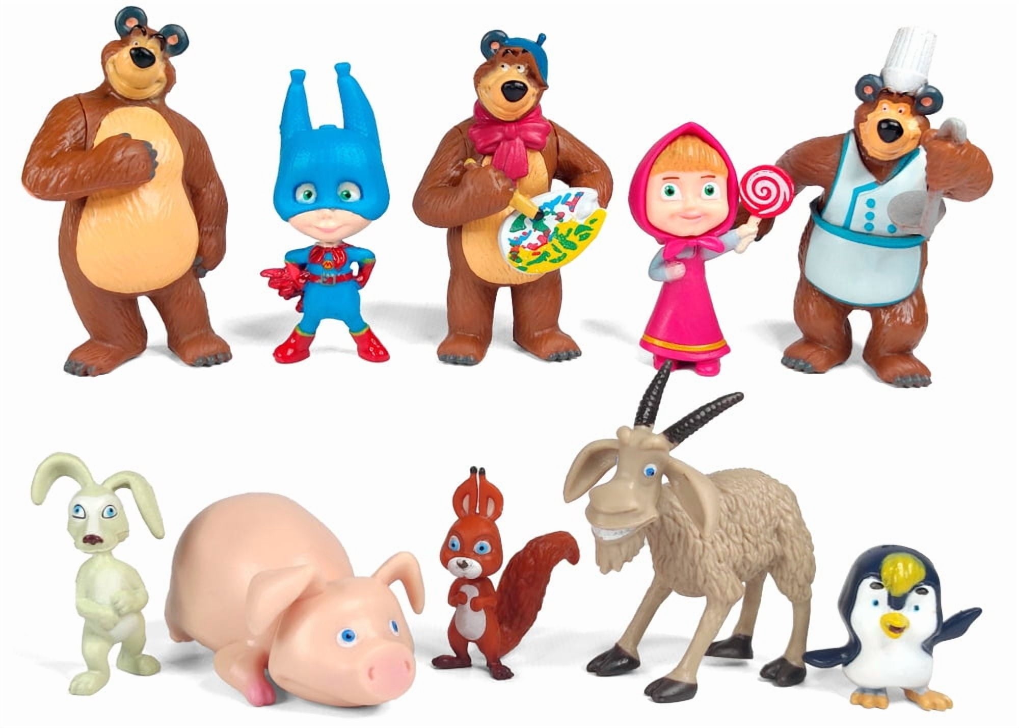 Masha And The Bear Set of 10 PCS PVC Cake Toppers Action Figures Free Shipping