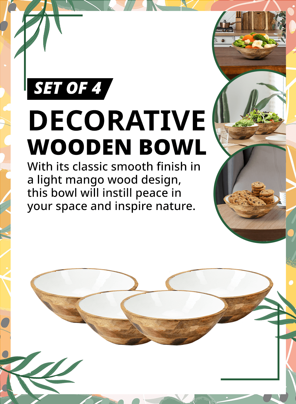 Serene Spaces Living Modern Brown Decorative Wooden Bowl