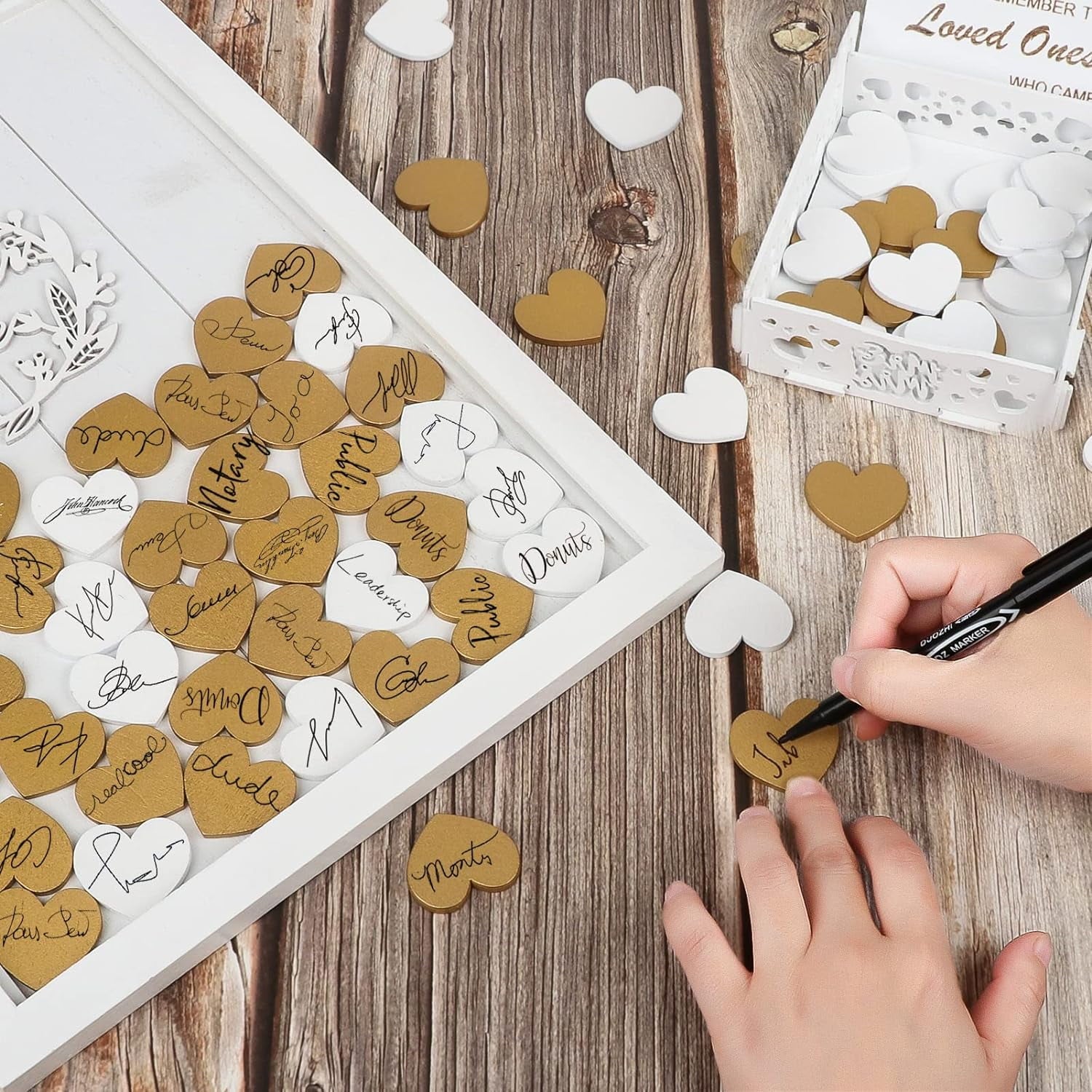 Wedding Guest Book Set Alternative Rustic Wedding Decorations for Reception Wedding Signs Guest Book with 80 Blank Hearts