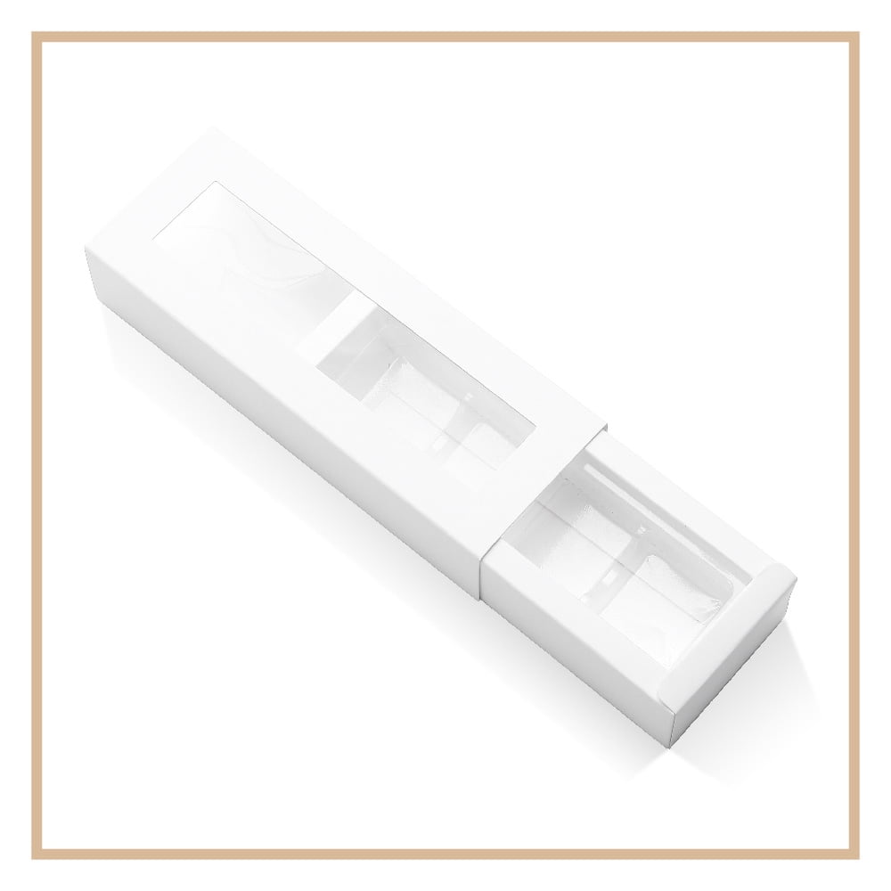 PKGSMART 20 Truffle Boxes, Chocolate Boxes with Clear Window Sleeves, White Candy Boxes with 4-Piece Plastics Tray, 6.2x1.7x1.25 inches