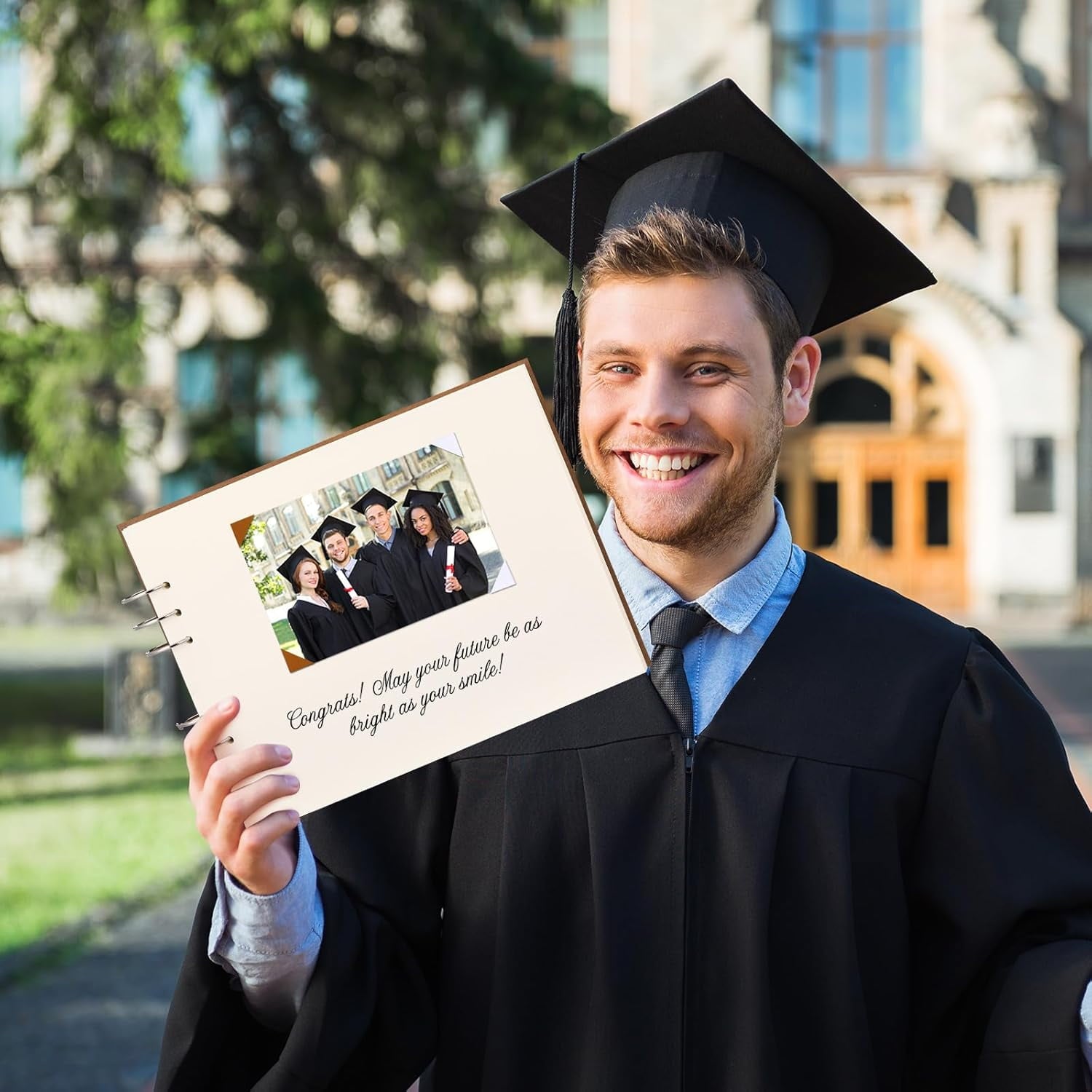 2025 Graduation Guest Book with Wood Graduation Photo Guestbook Sign with Stand Pen Photo Stickers Memory Scrapbook Album DIY Kit Grad Gifts for College High School Grad Party Supplies