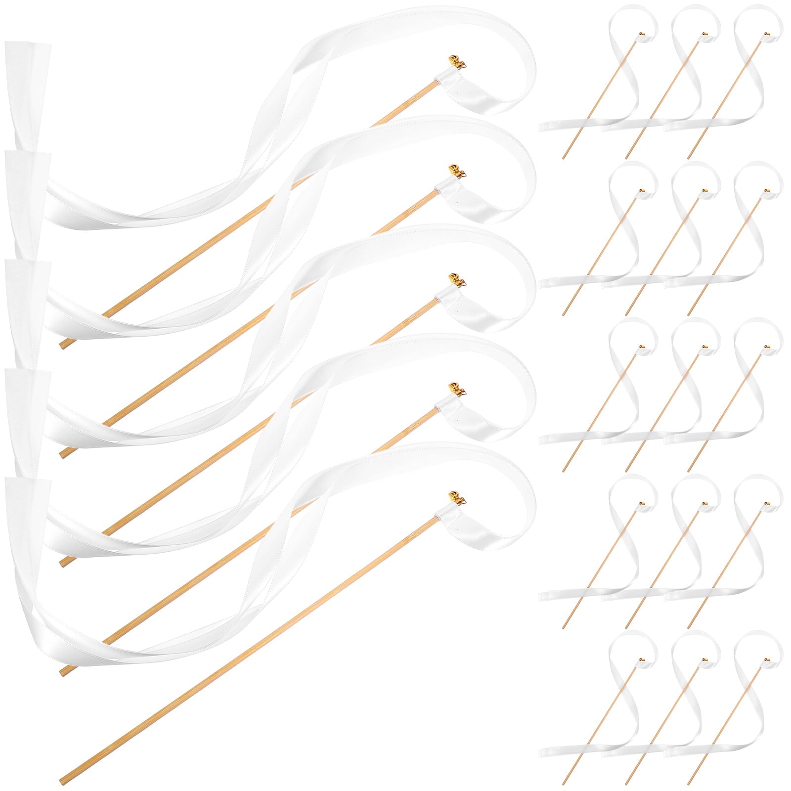 30pcs Wedding Party Ribbon Sticks Wand Streamer Lightweight Fairy Ribbon Sticks With Bells